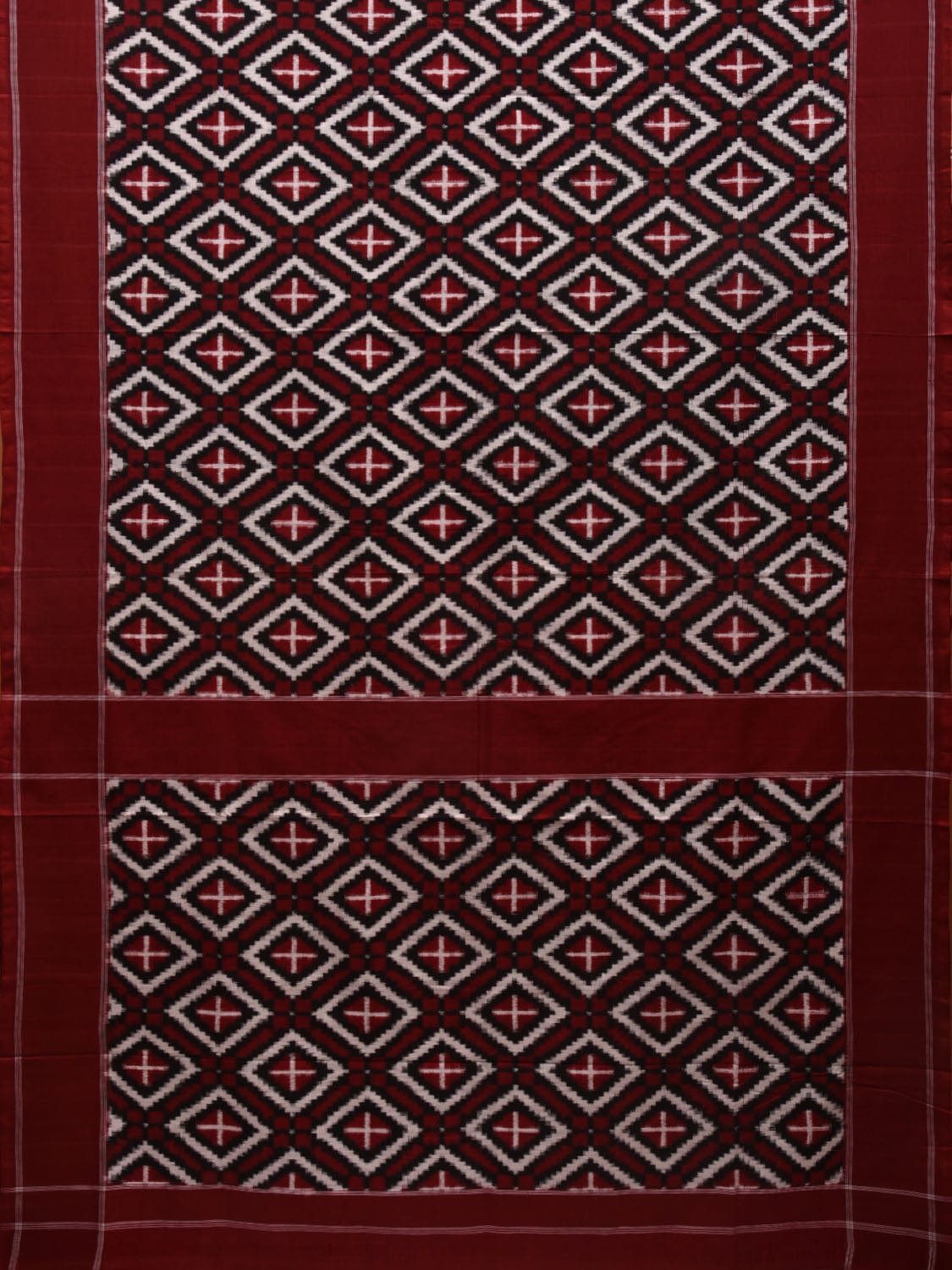 Black and Red Pochampally Ikat Cotton Handloom Saree with Telia Design i0672