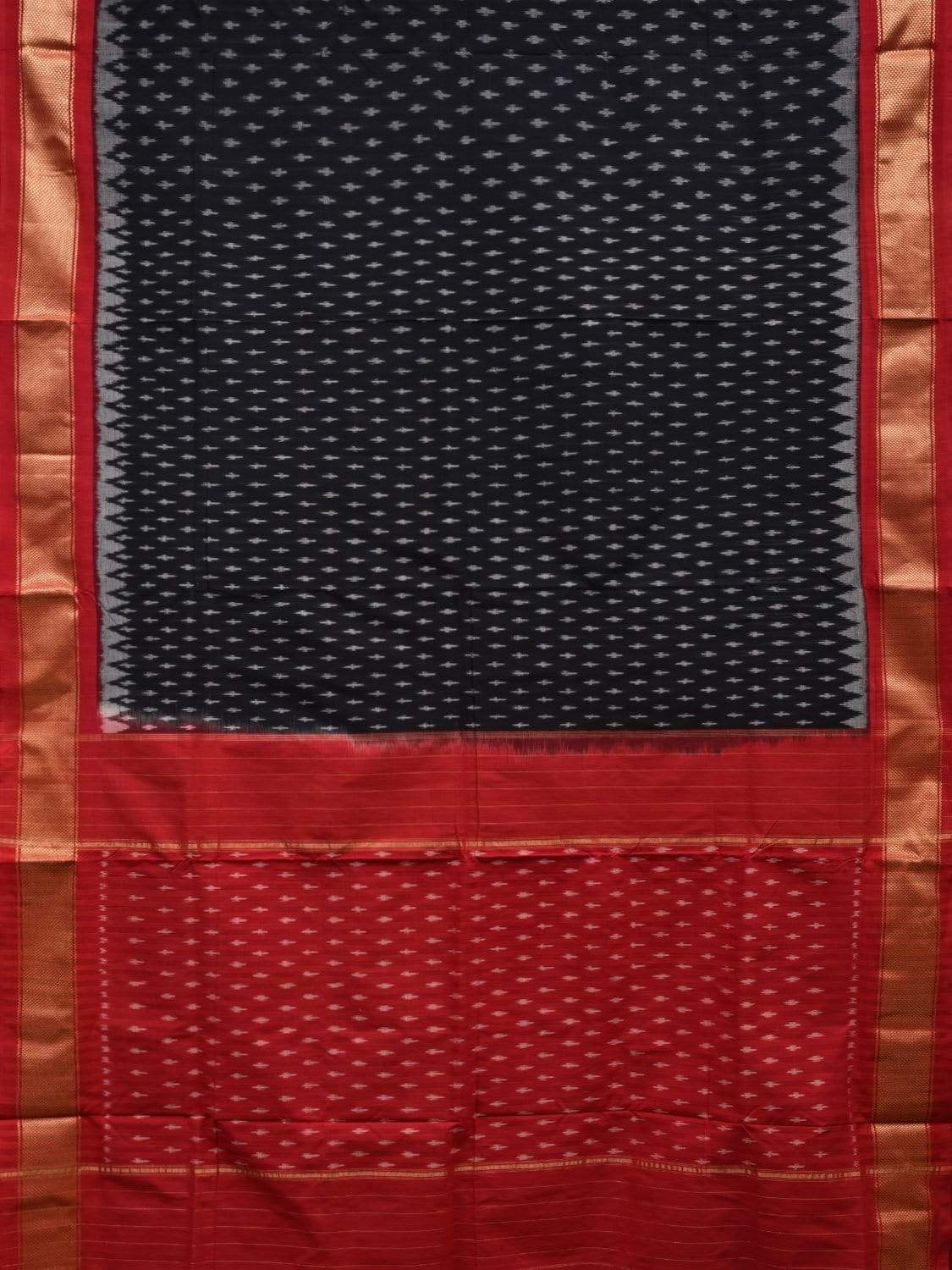 Black and Red Pochampally Ikat Cotton Handloom Saree with Zari Border Design i0614