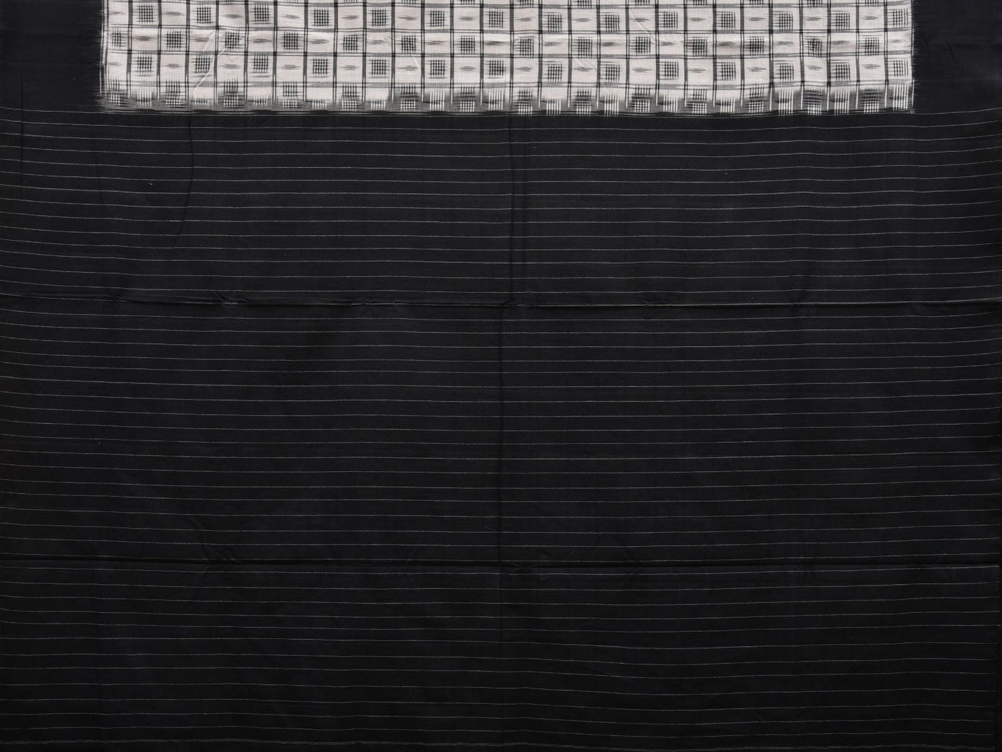 Black and White Pochampally Ikat Cotton Handloom Saree with Checks Design i0668