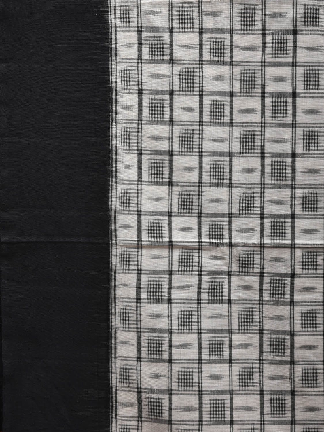 Black and White Pochampally Ikat Cotton Handloom Saree with Checks Design i0668