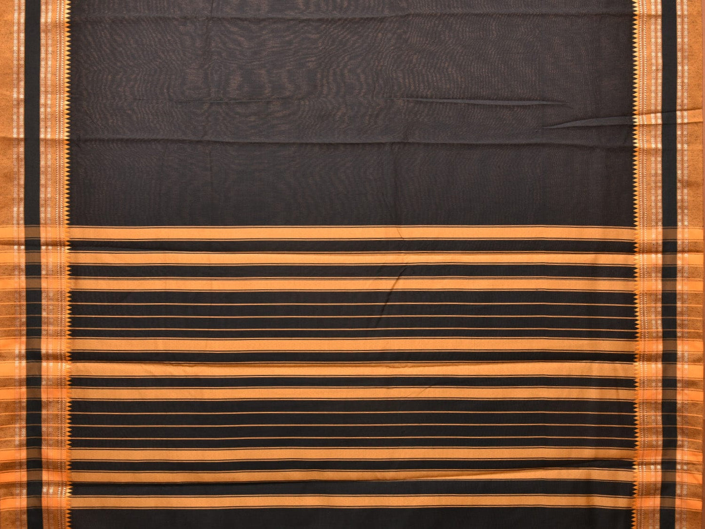 Black Bamboo Cotton Plain Saree with Temple Border Design bc0115