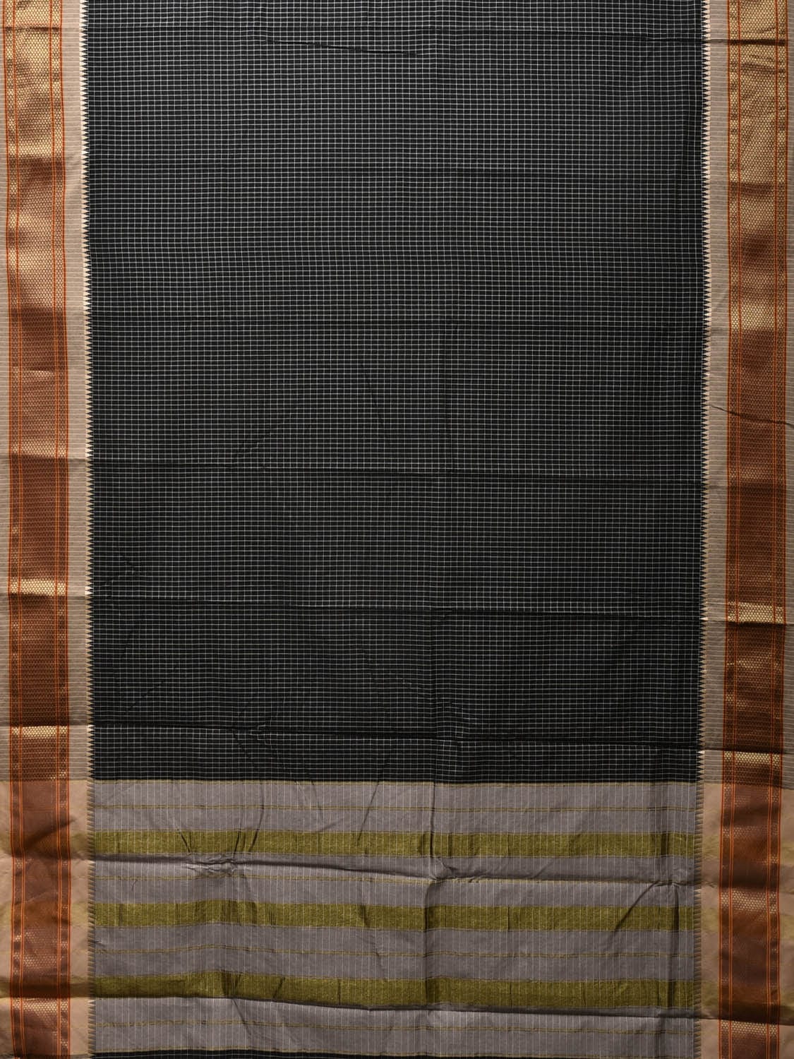 Black Bamboo Cotton Saree with Checks Design bc0087