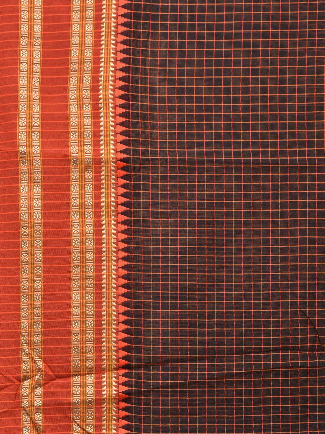 Black Bamboo Cotton Saree with Checks Design bc0092