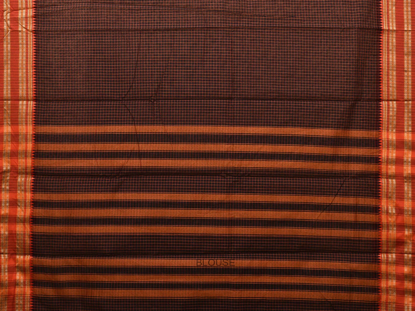 Black Bamboo Cotton Saree with Checks Design bc0092