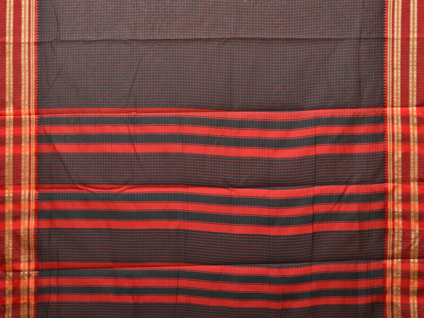 Black Bamboo Cotton Saree with Checks Design bc0120