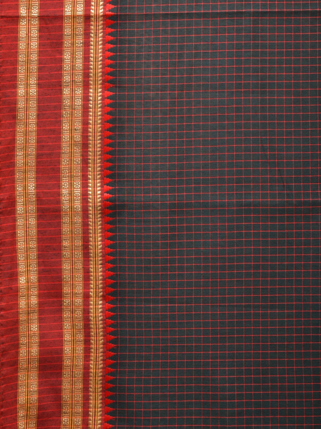 Black Bamboo Cotton Saree with Checks Design bc0120