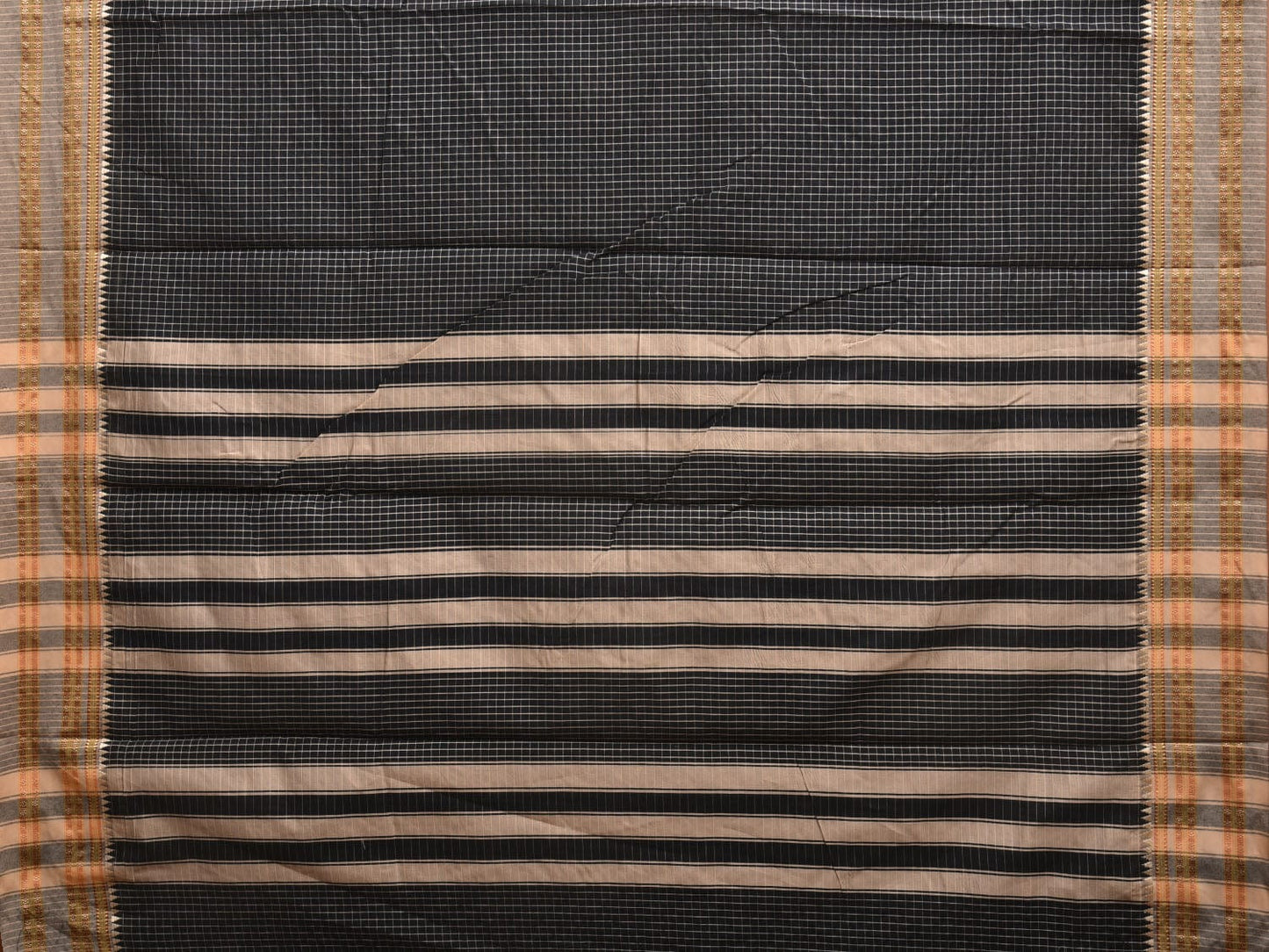 Black Bamboo Cotton Saree with Checks Design No Blouse bc0301
