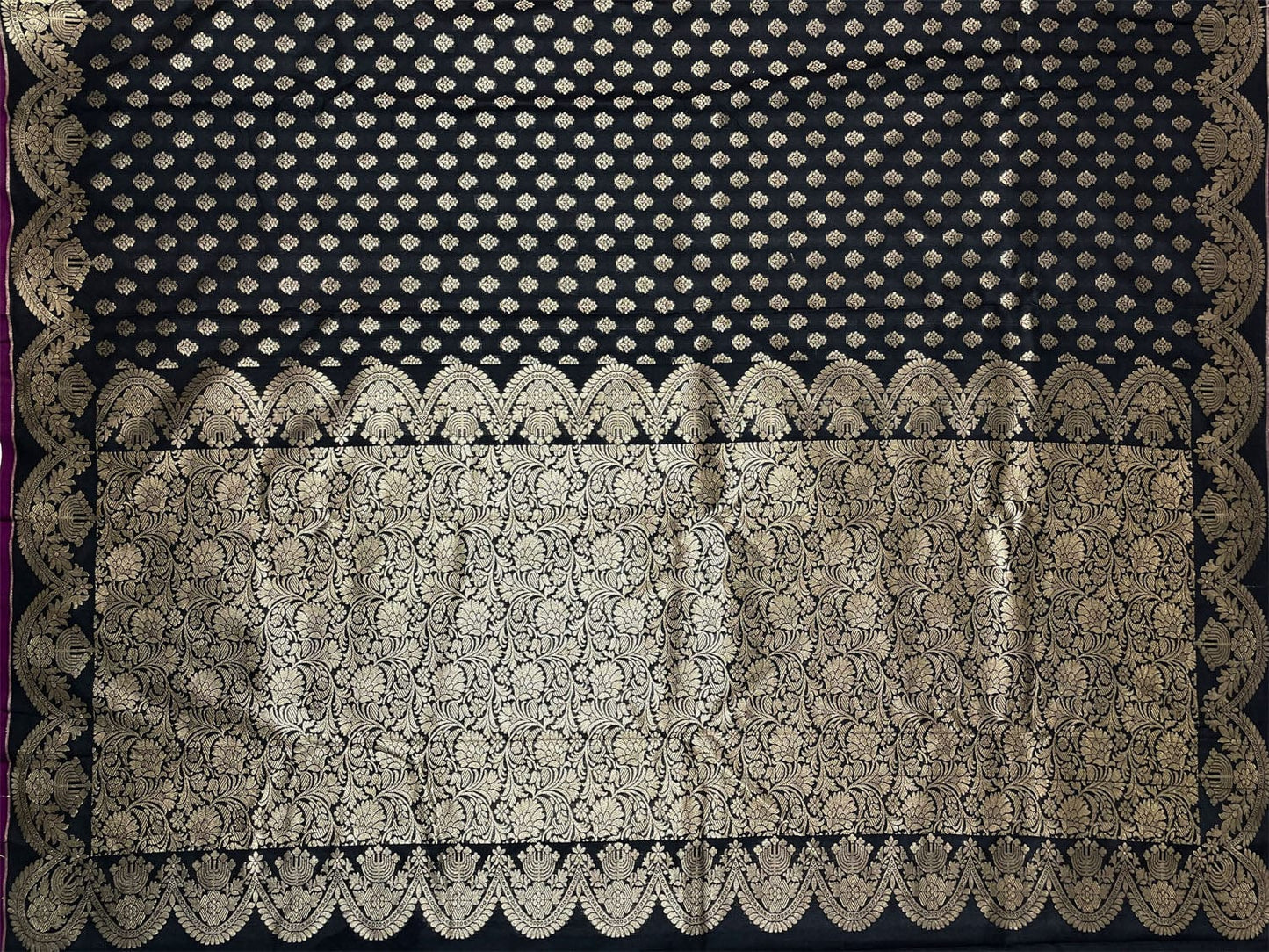 Black Banaras Katan Saree with Body Butta and Border Design b0355ds