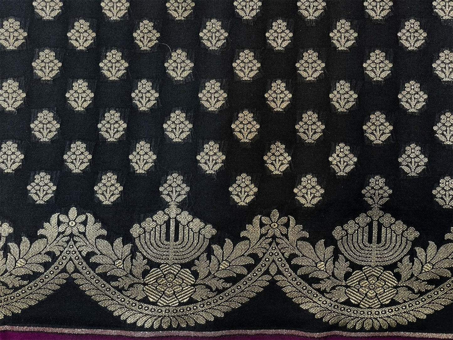 Black Banaras Katan Saree with Body Butta and Border Design b0355ds