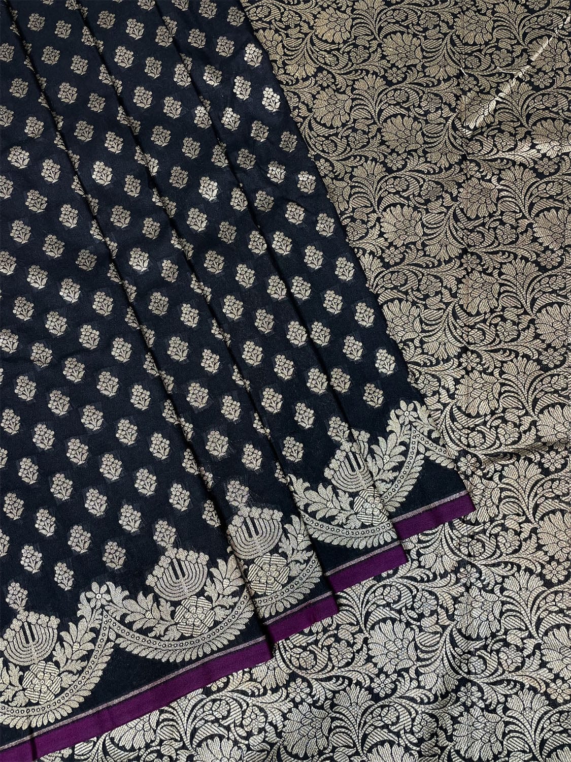 Black Banaras Katan Saree with Body Butta and Border Design b0355ds