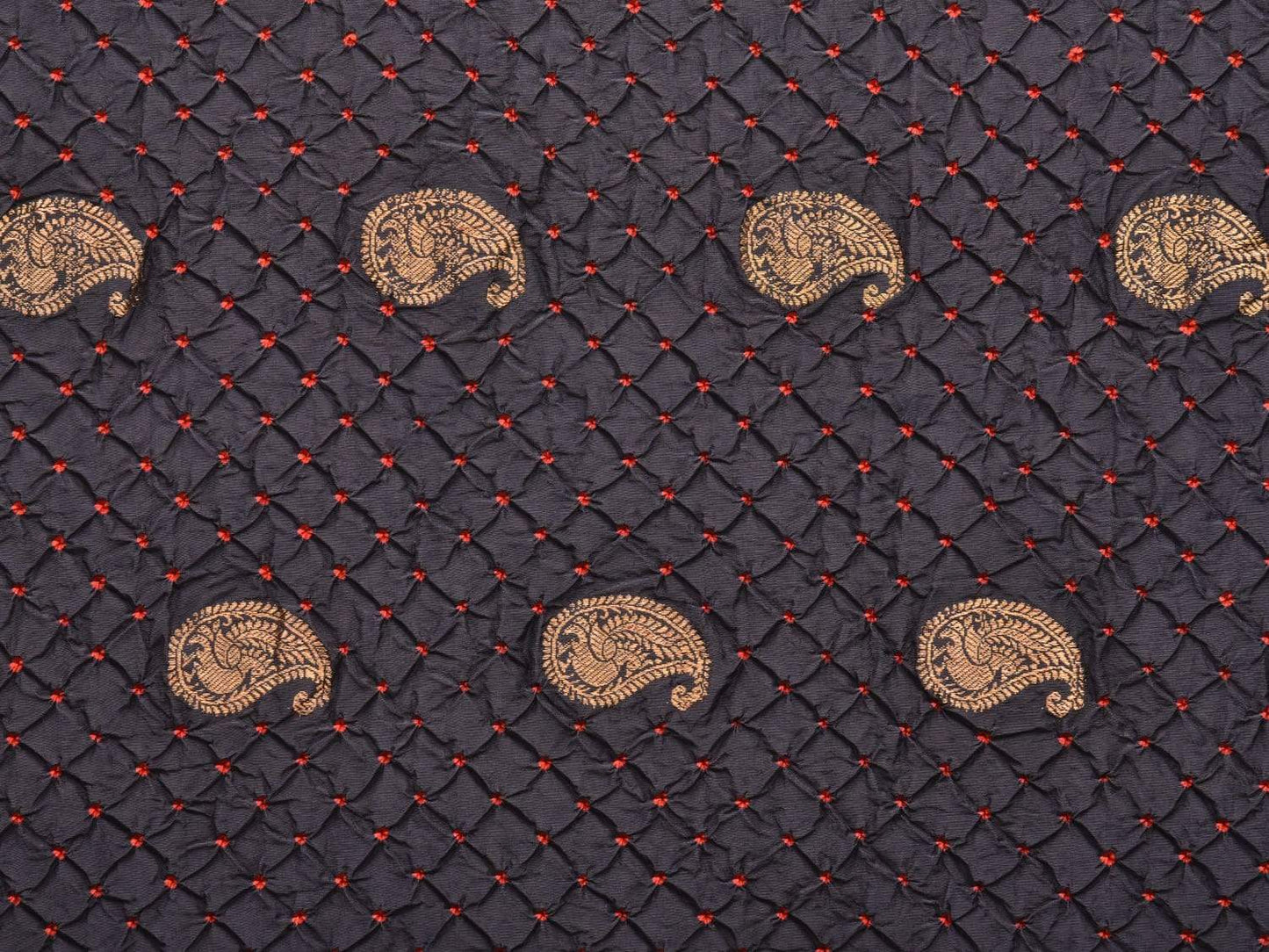 Black Bandhani Kanchipuram Silk Handloom Saree with Mango Buta Design bn0222
