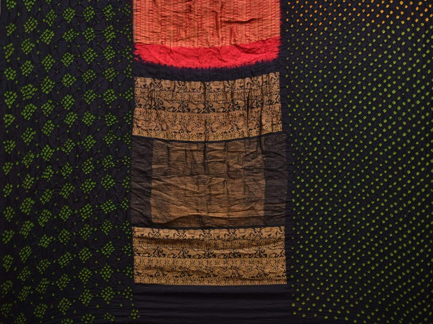 Black Bandhani Kanchipuram Silk Handloom Saree with Middle Brocade Design bn0230