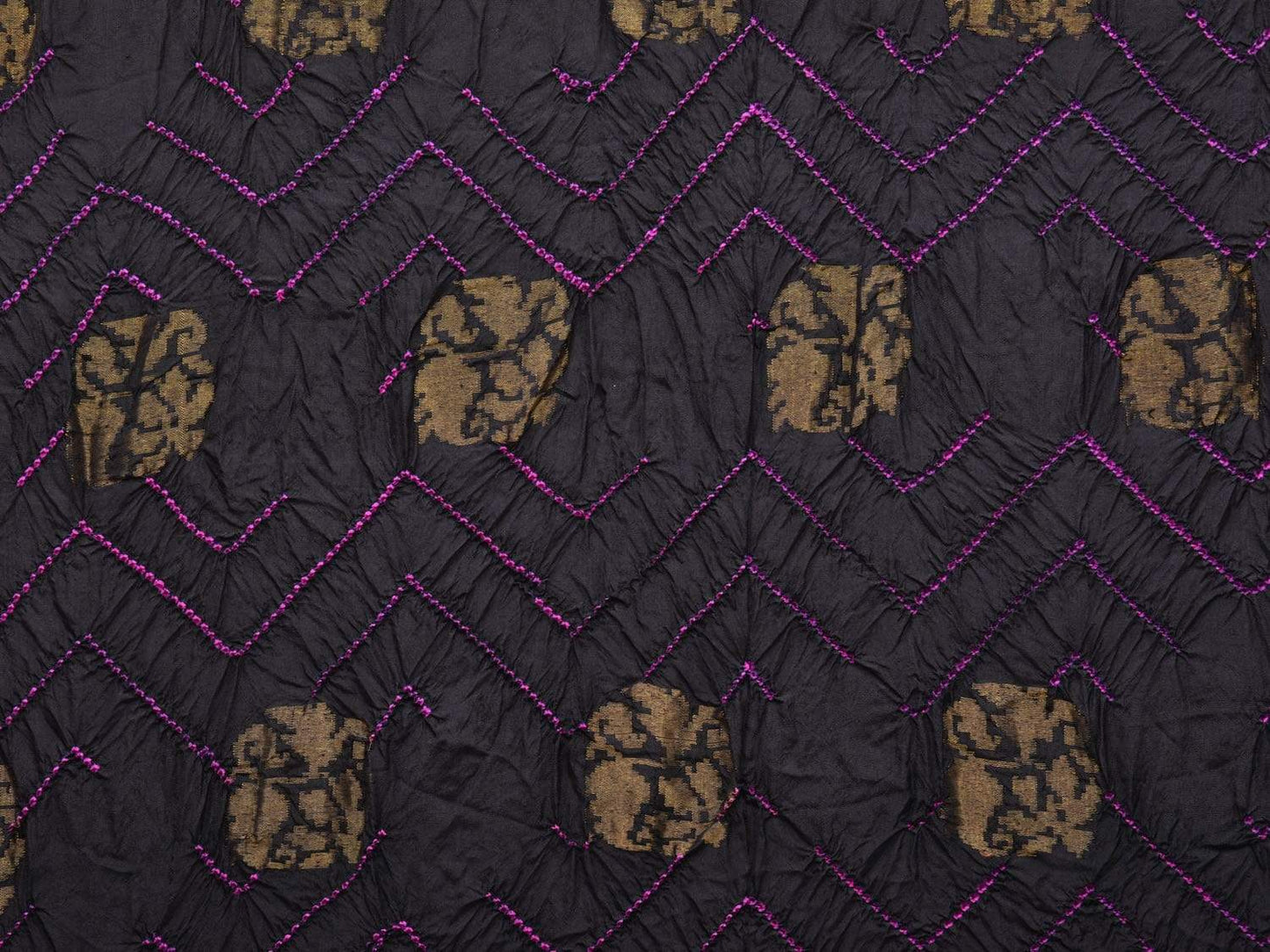 Black Bandhani Kanchipuram Silk Handloom Saree with Nilambari Buta Design bn0228