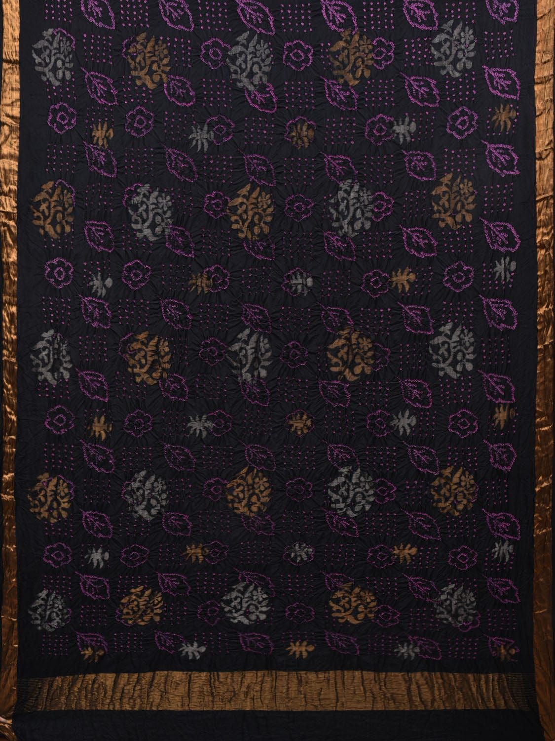 Black Bandhani Uppada Silk Handloom Saree with Nilambari Buta Design No Blouse bn0368