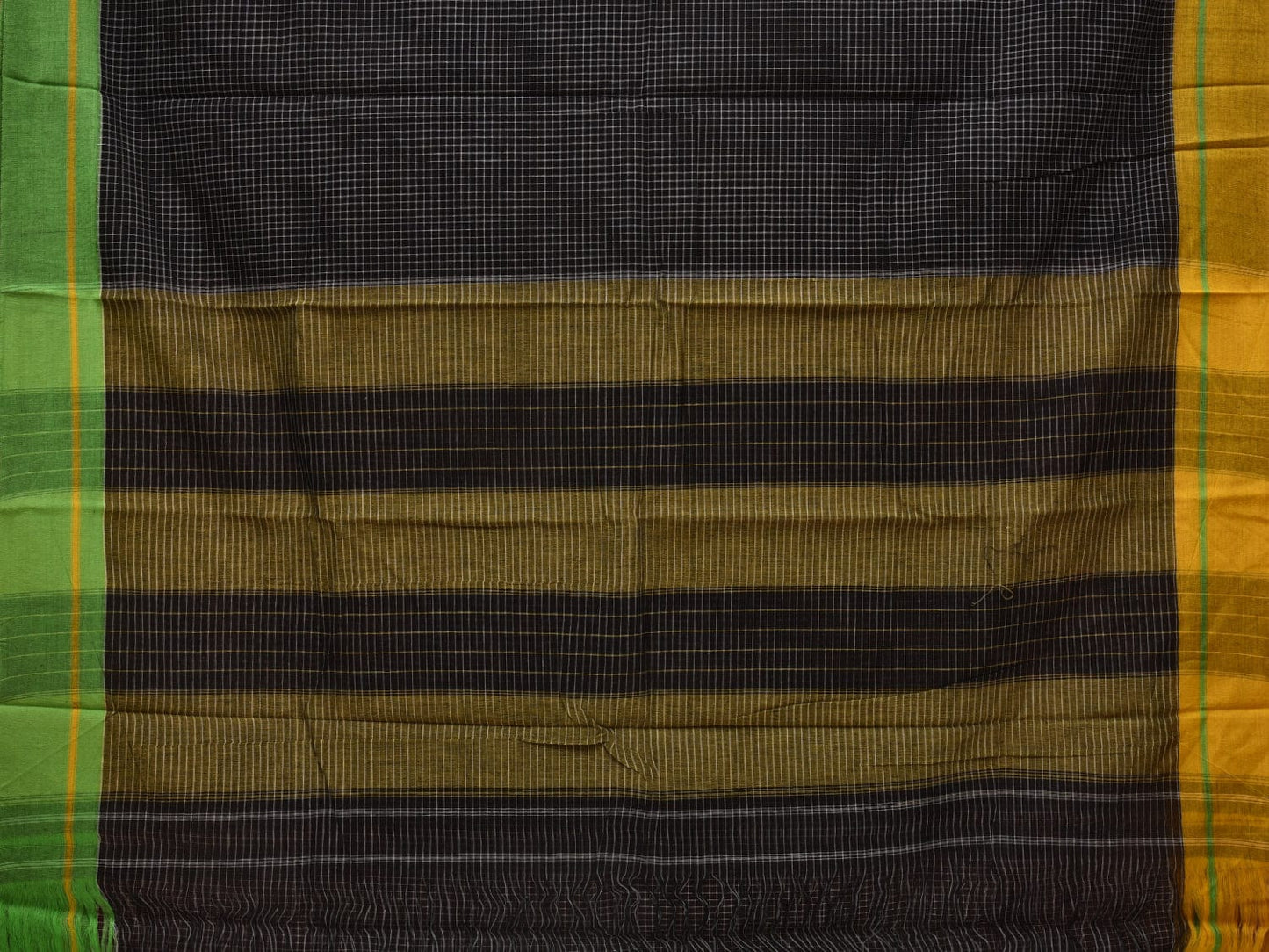 Black ilkal Cotton Handloom Saree with Checks and Ganga-Jamuna Border Design No Blouse o0333