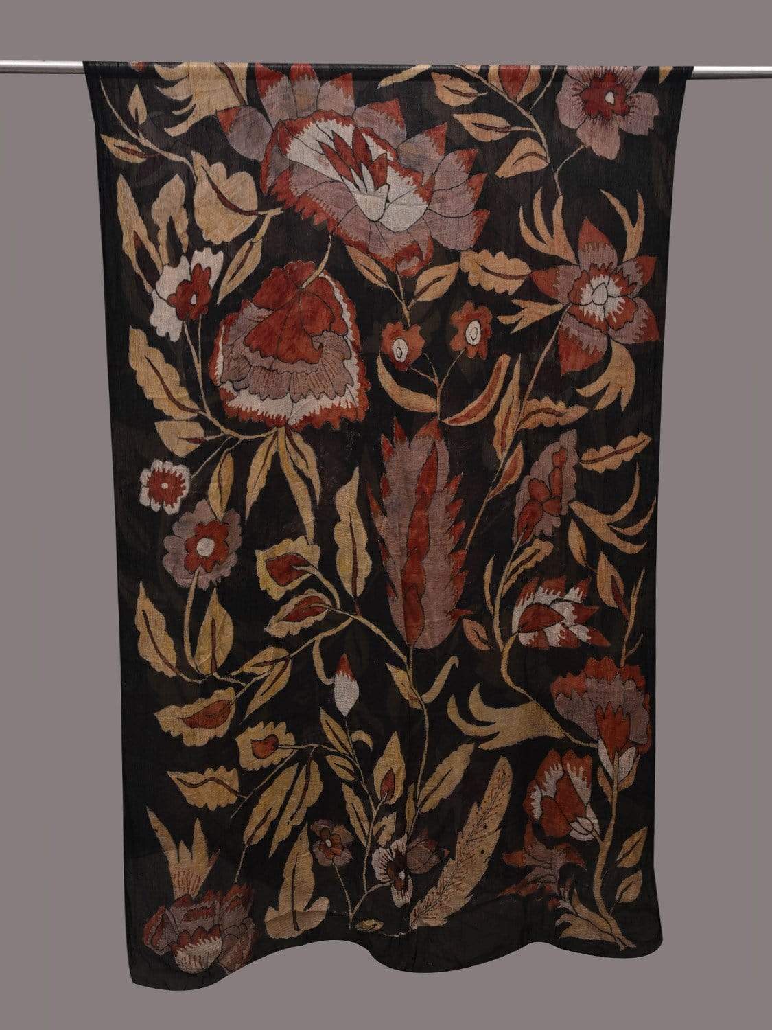 Black Kalamkari Hand Painted Georgette Dupatta with Floral Design ds2471
