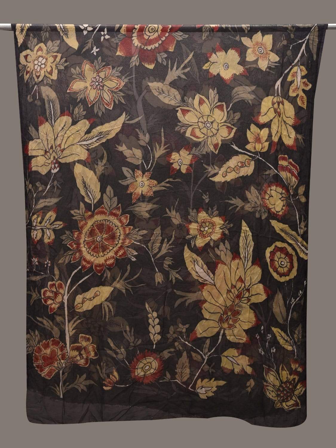 Black Kalamkari Hand Painted Georgette Dupatta with Floral Design ds2542