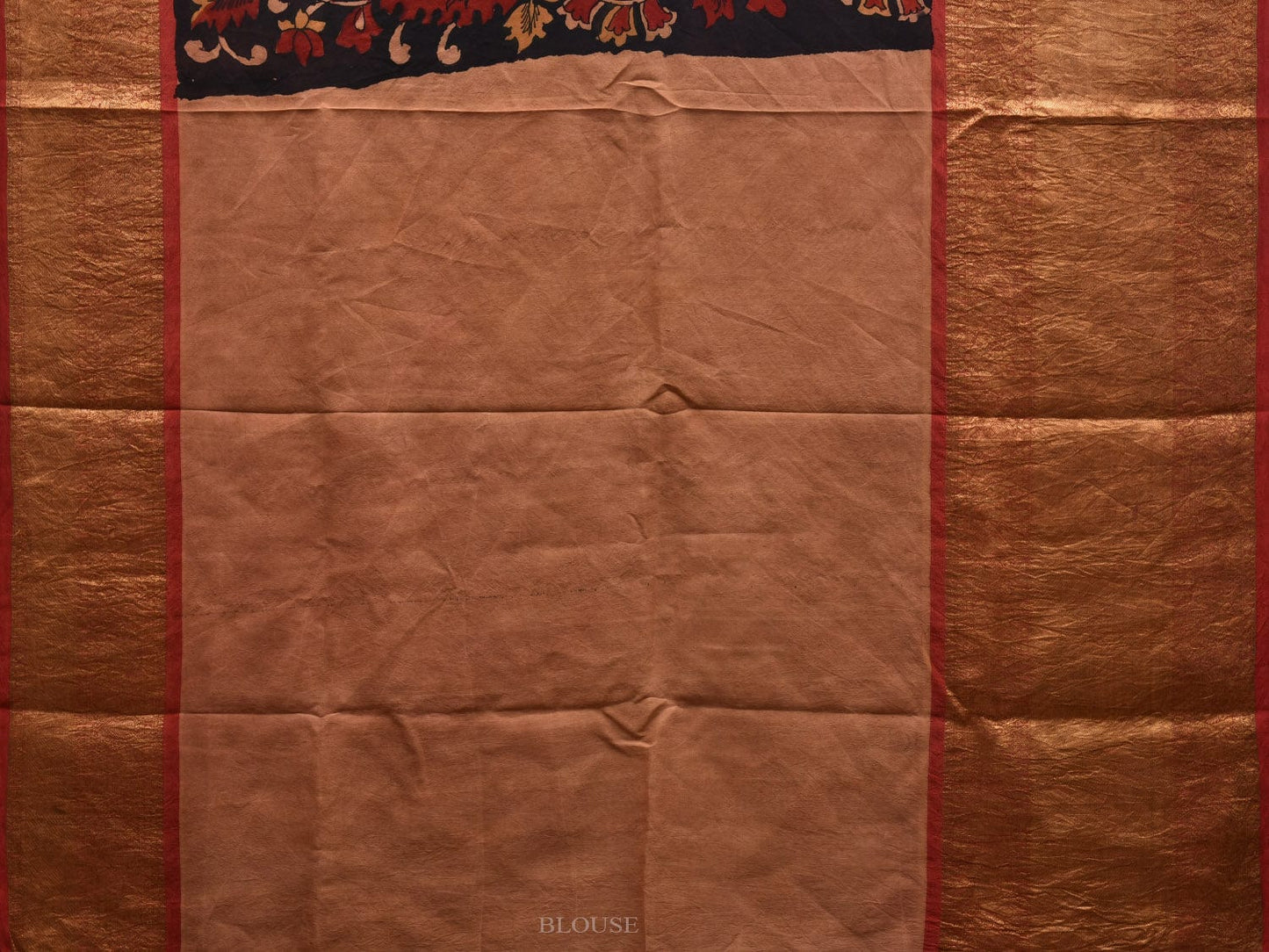 Black Kalamkari Hand Painted Kanchipuram Silk Handloom Saree with Floral Design KL0596