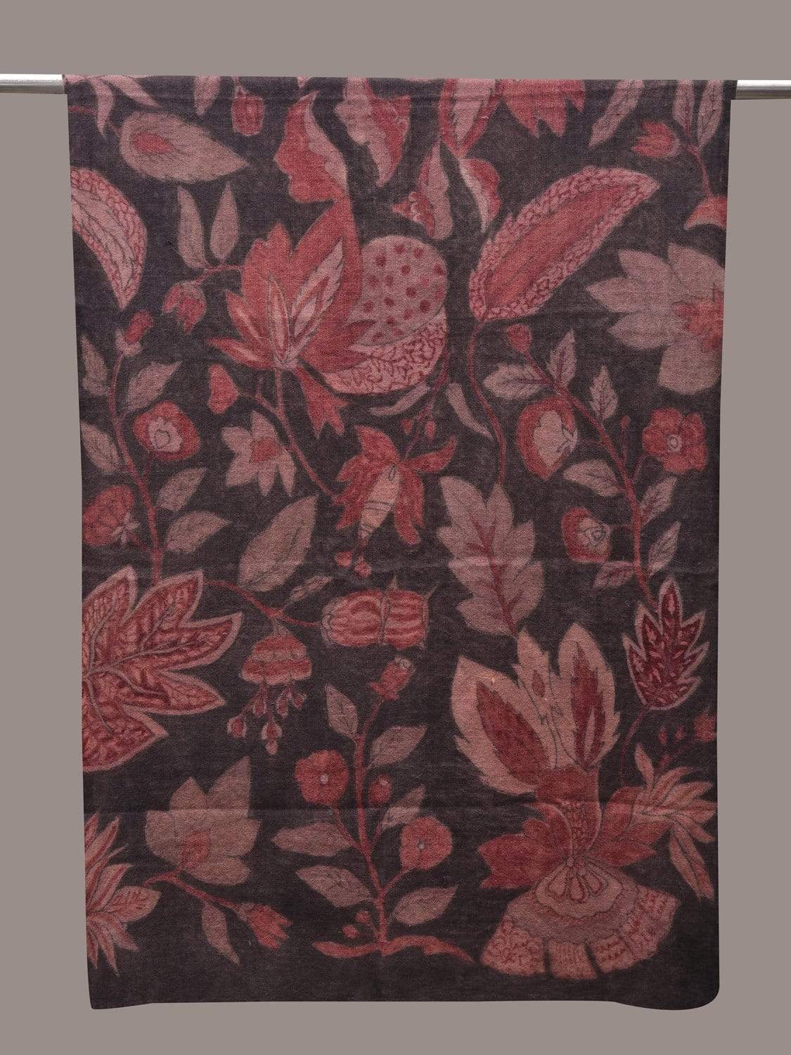 Black Kalamkari Hand Painted Woolen Handloom Stole with Floral Design ds2533