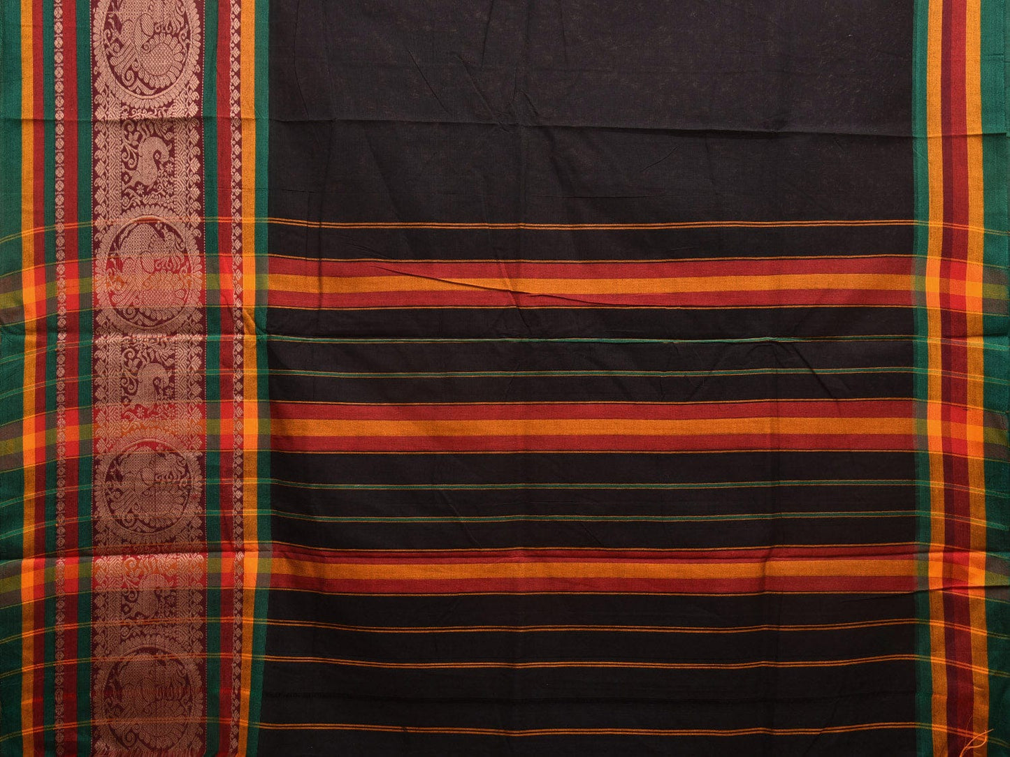 Black Kanchipuram Cotton Handloom Plain Saree with One Side Border Design No Blouse k0595