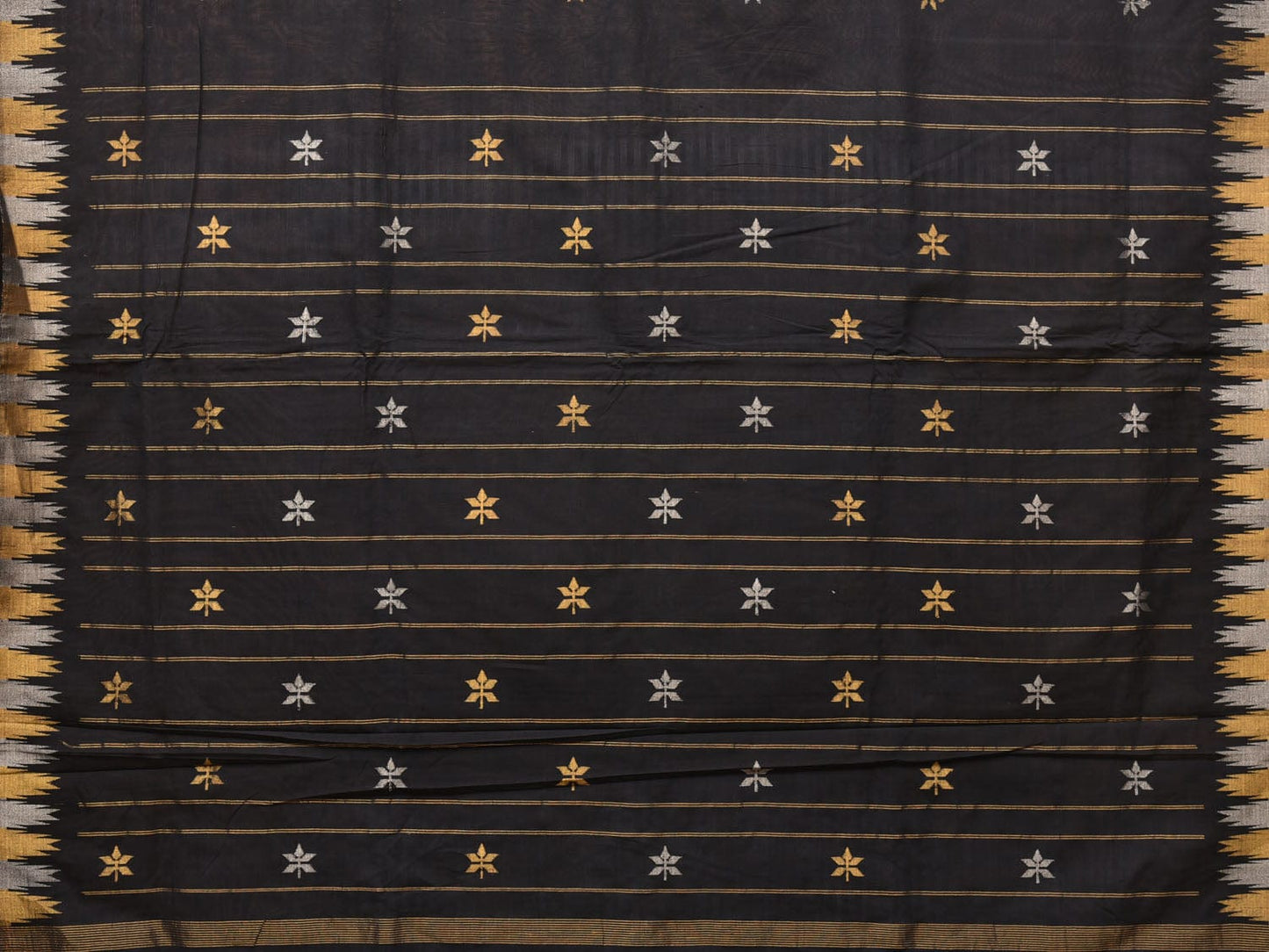 Black Khadi Cotton Handloom Saree Saree with Buta and Temple Border Design kh0604