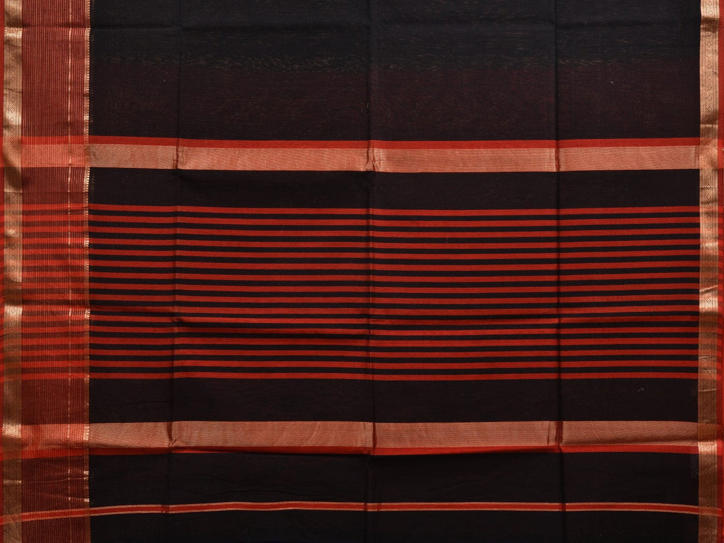 Black Maheshwari Cotton Silk Handloom Saree with Strips Pallu Desgin m0142