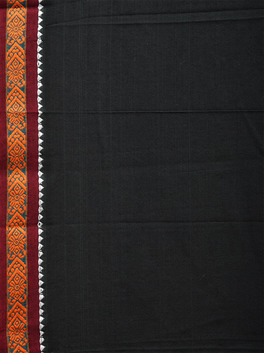 Black Narayanpet Cotton Handloom Plain Saree with Small Border and Strips Pallu Design np1044