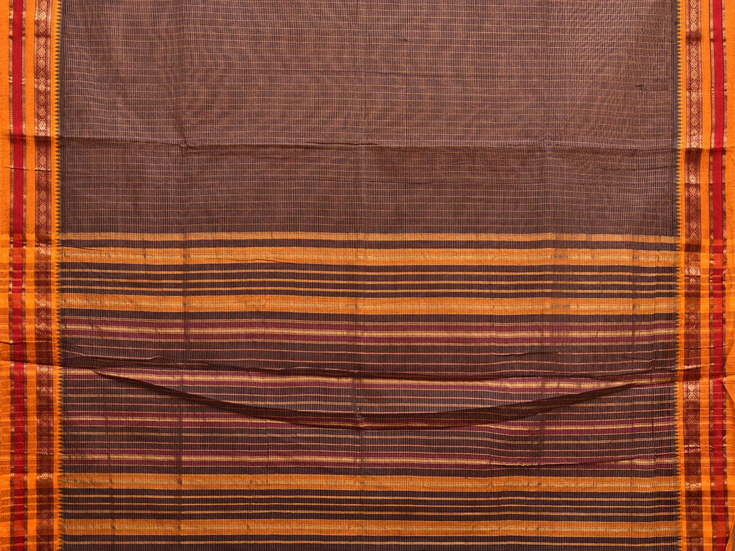 Black Narayanpet Cotton Handloom Saree with Checks and Strips Pallu Design No Blouse np1046