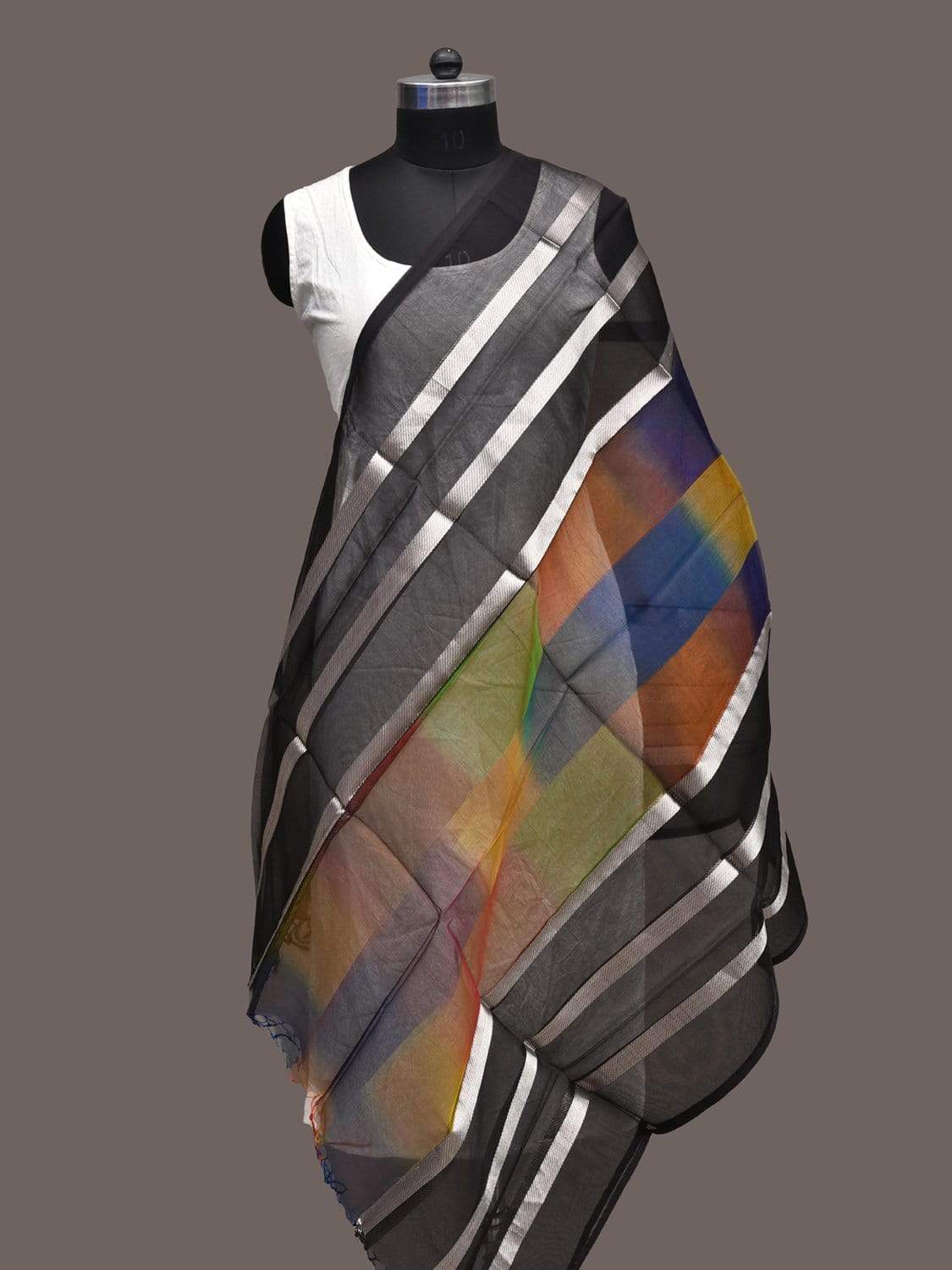 Black Organza Silk Dupatta with Ikat Style Design ds2253