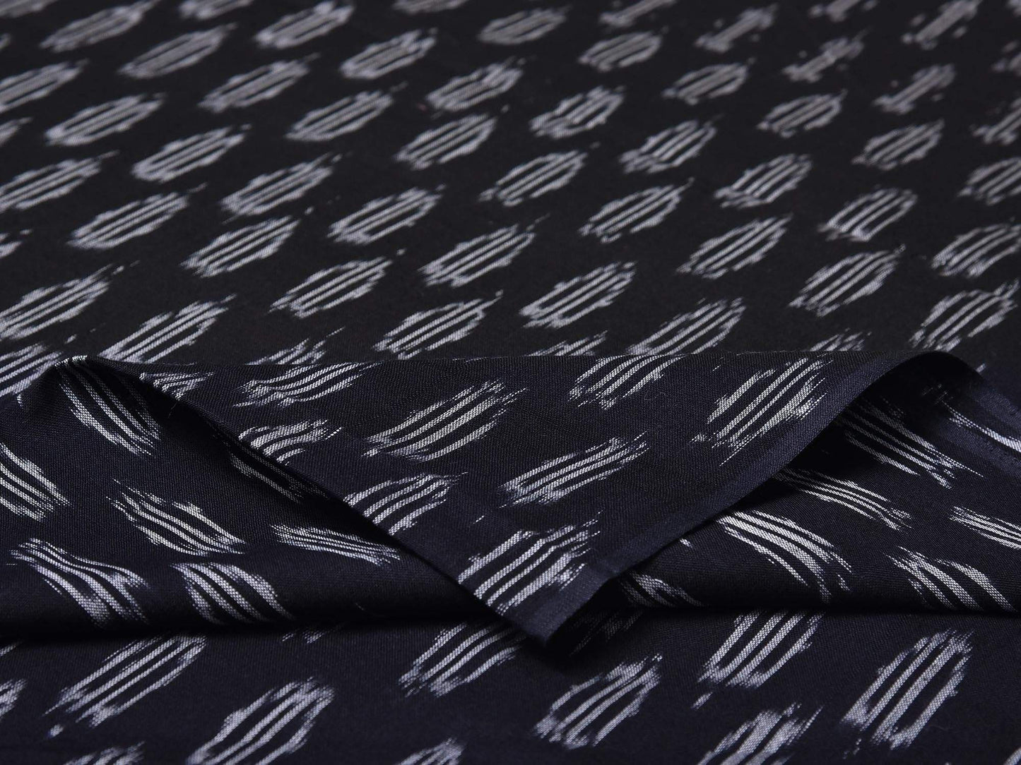 Black Pochampally Ikat Cotton Handloom 2.5mts Fabric With Buta Design F0118