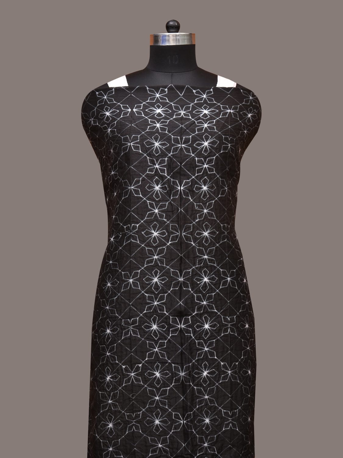 Black Shibori Cotton Handloom Fabric with Geometric Design f0239
