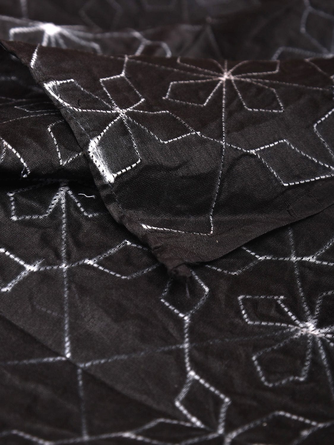 Black Shibori Cotton Handloom Fabric with Geometric Design f0239
