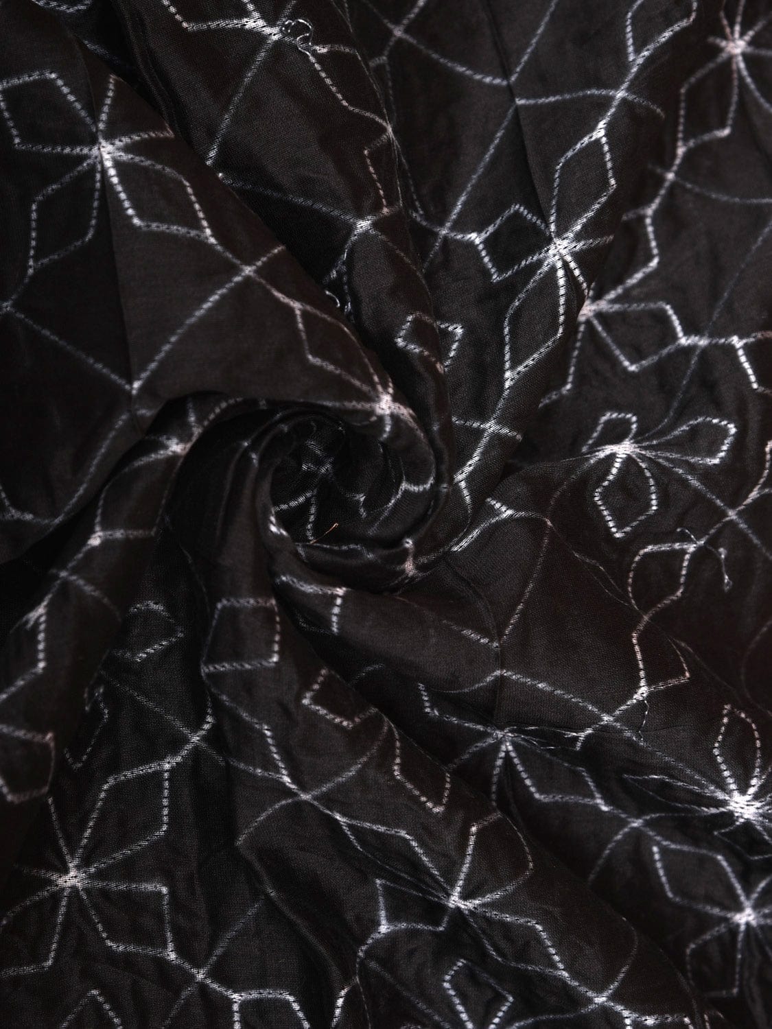 Black Shibori Cotton Handloom Fabric with Geometric Design f0239