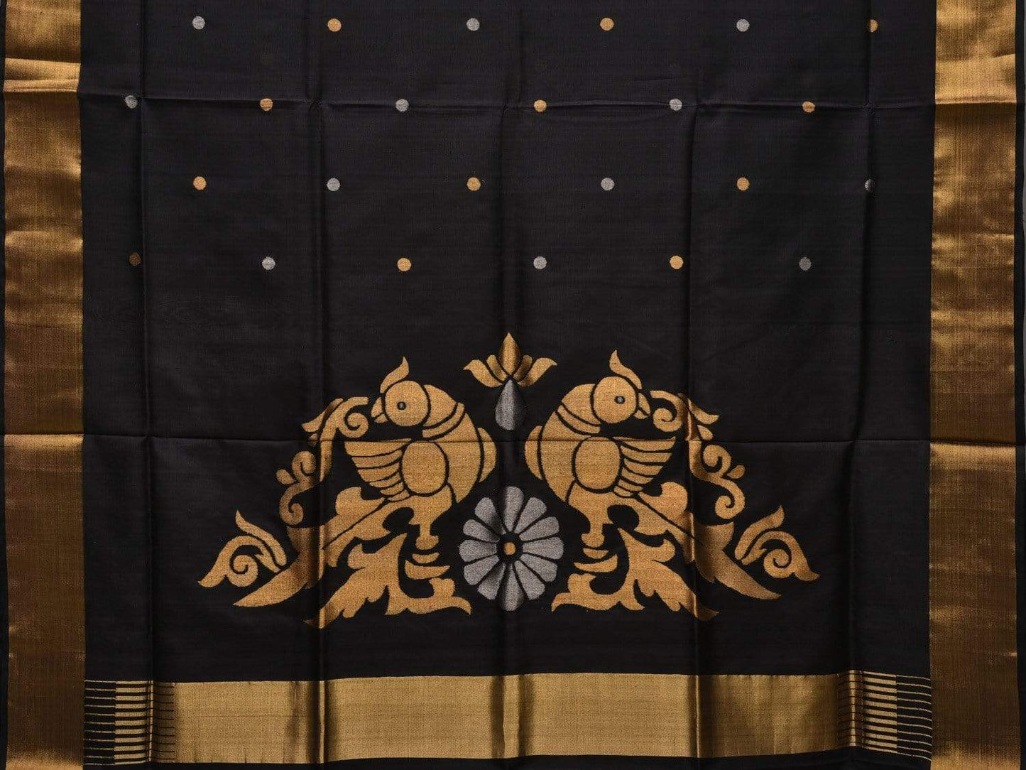 Black Uppada Silk Handloom Saree with Birds Pallu Design u1695