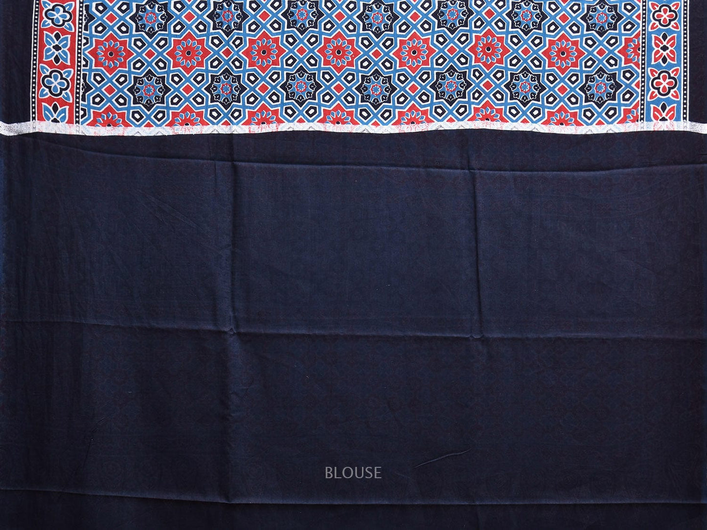 Blue and Black Digital Print Cotton Saree with All Over Geometric Design o0654