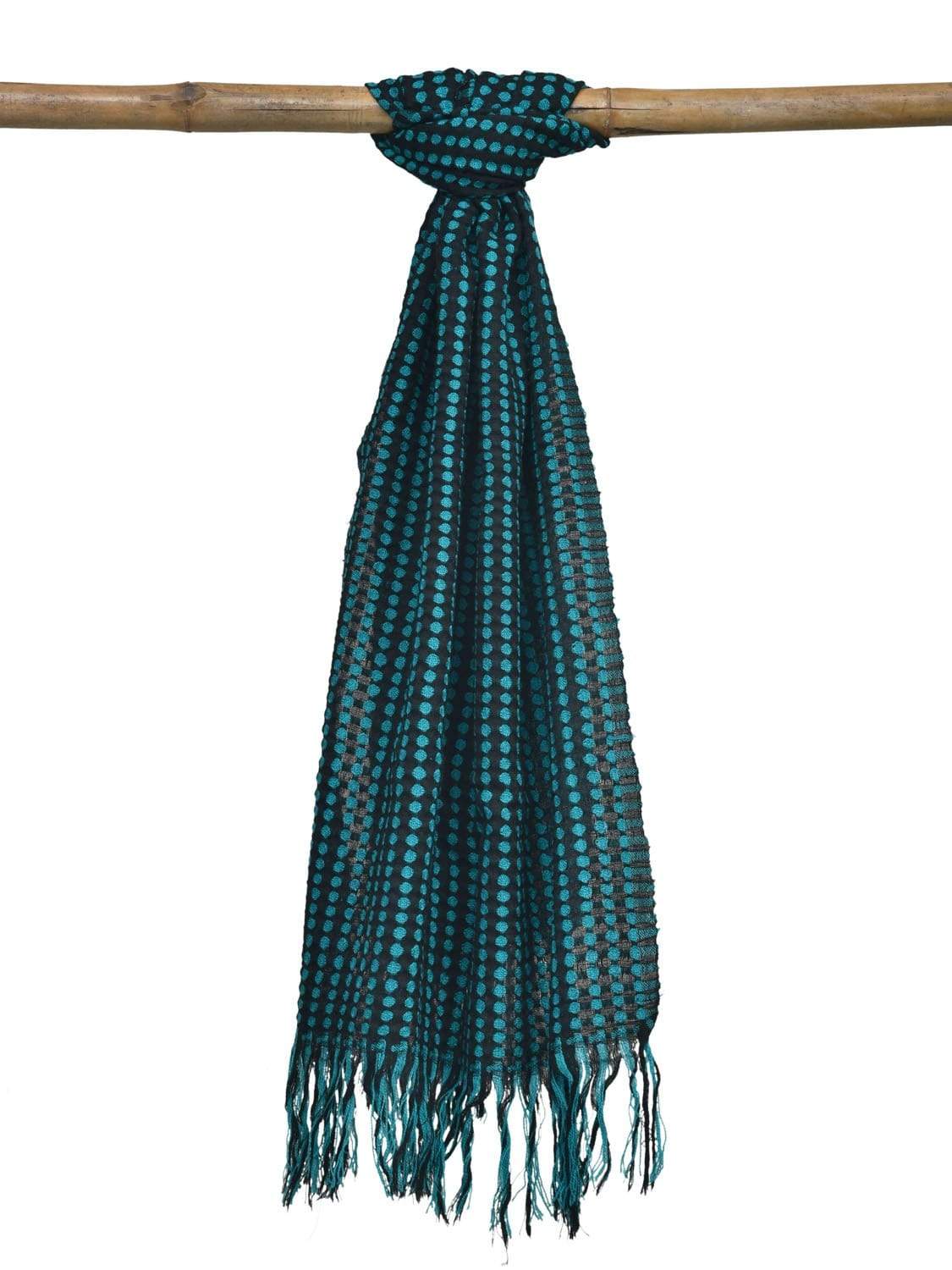 Blue and Black Hand Woven Woolen Shawl Stole with Dots Design ds1861