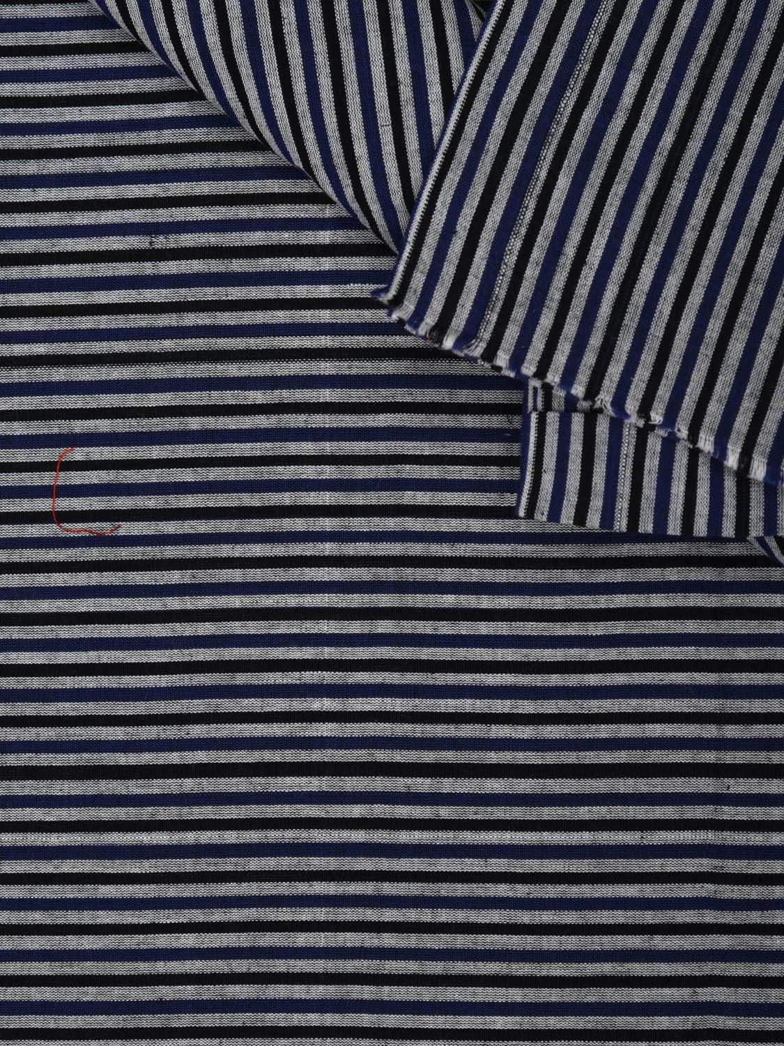 Blue and Black Khadi Cotton Handloom 2.5mts Fabric with Strips Design f0172