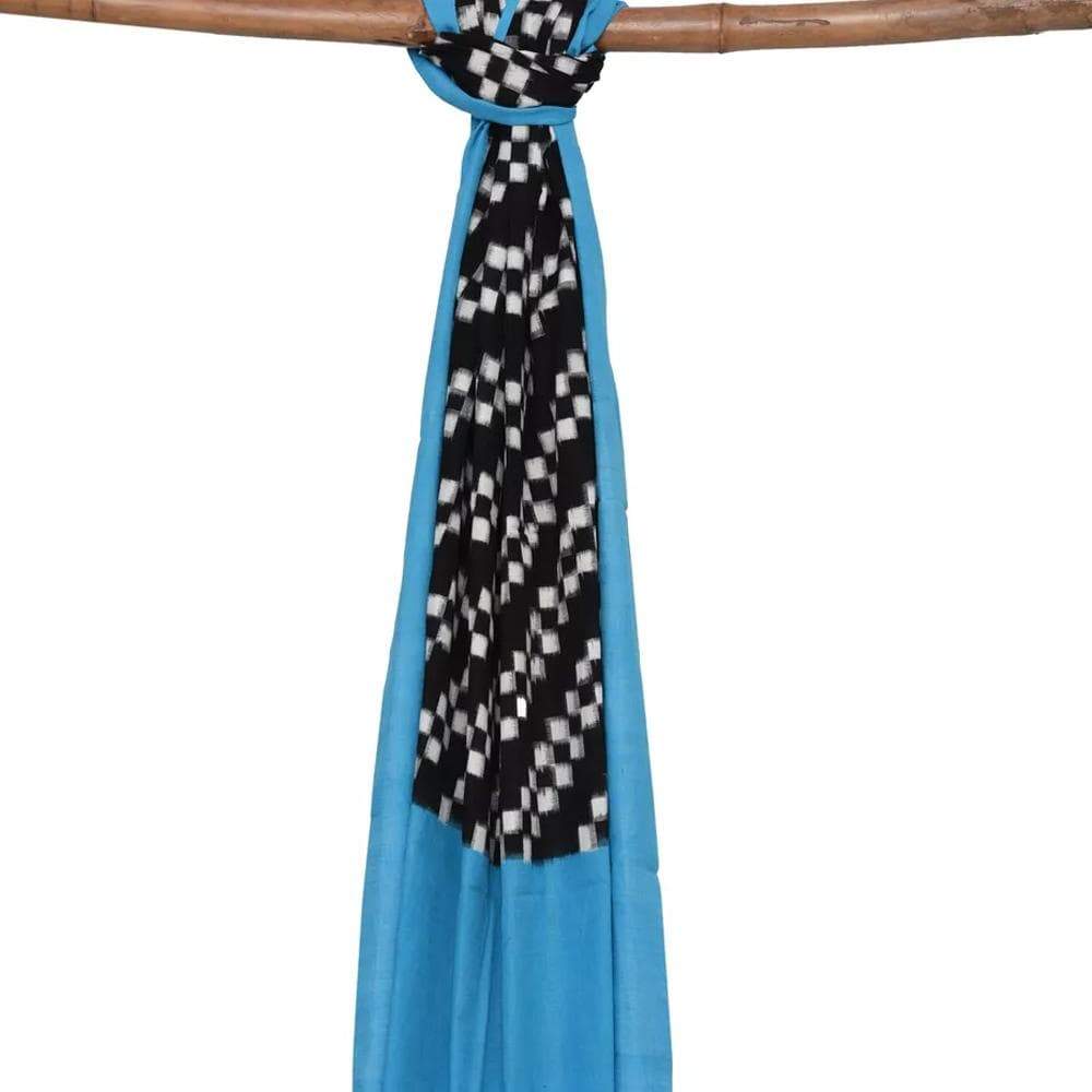 Blue and Black Pochampally Ikat Cotton Handloom Dupatta with Diagonal Design ds1409