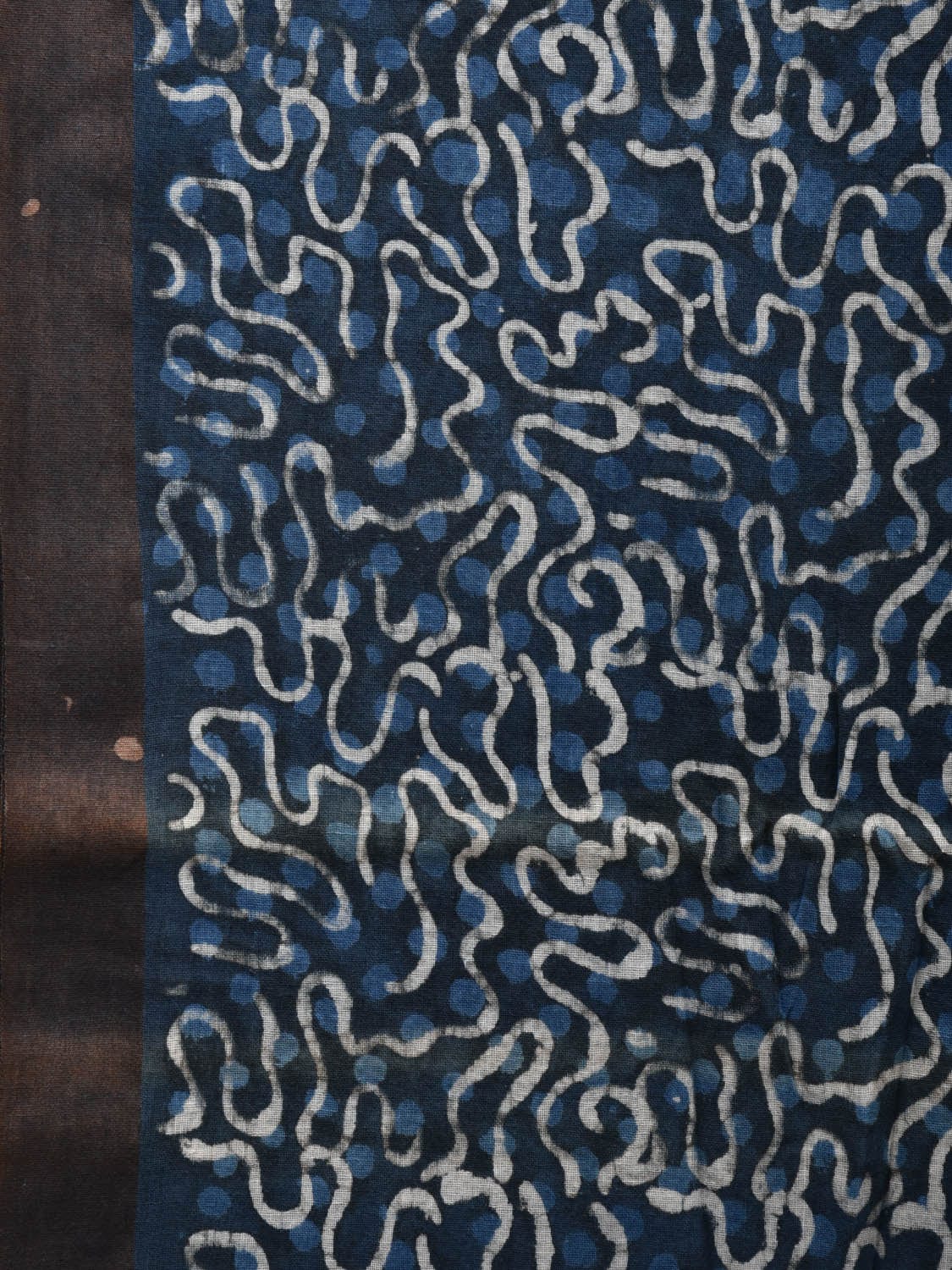Blue and Black Printed Cotton Handloom Saree with All Over and Strips Pallu Design o0310