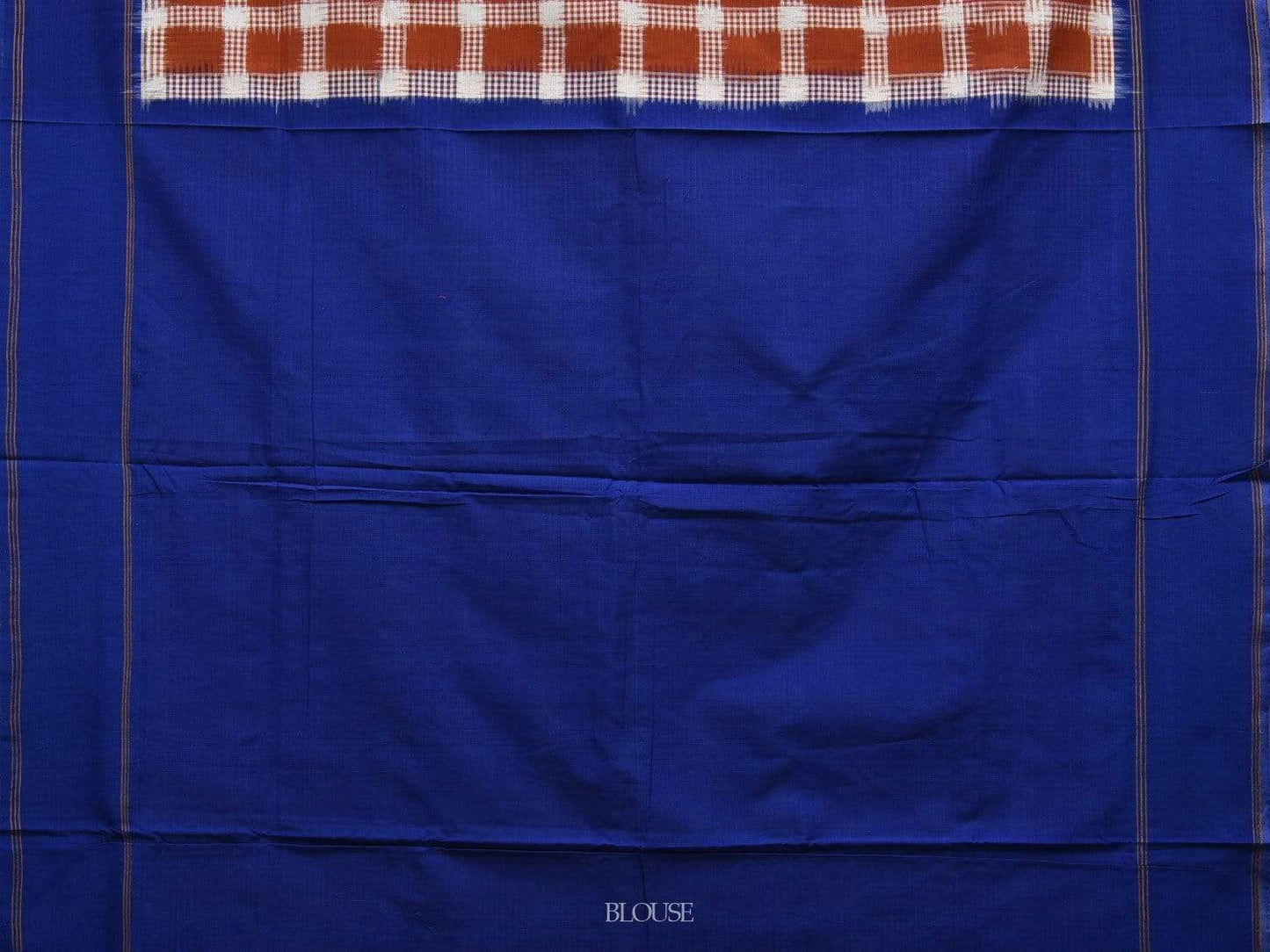 Blue and Brown Pochampally Ikat Cotton Handloom Saree with Checks Design i0598