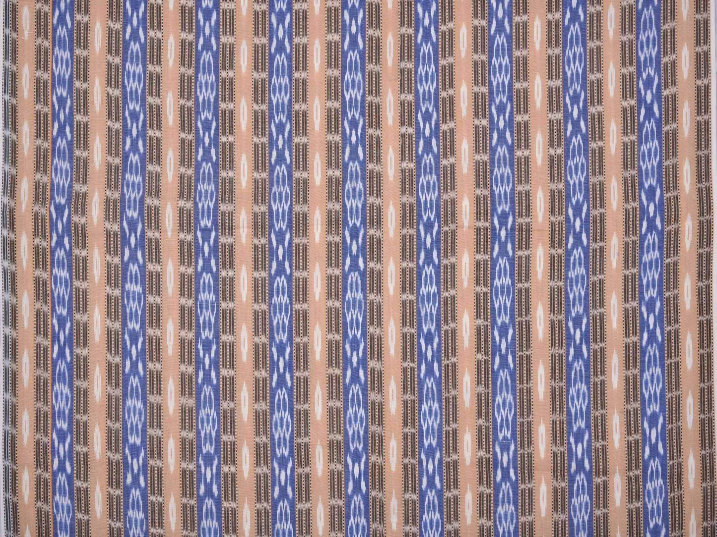 Blue And Cream Pochampally Single Ikat Cotton Handloom 2.5mts Fabric With Strips Design F0064