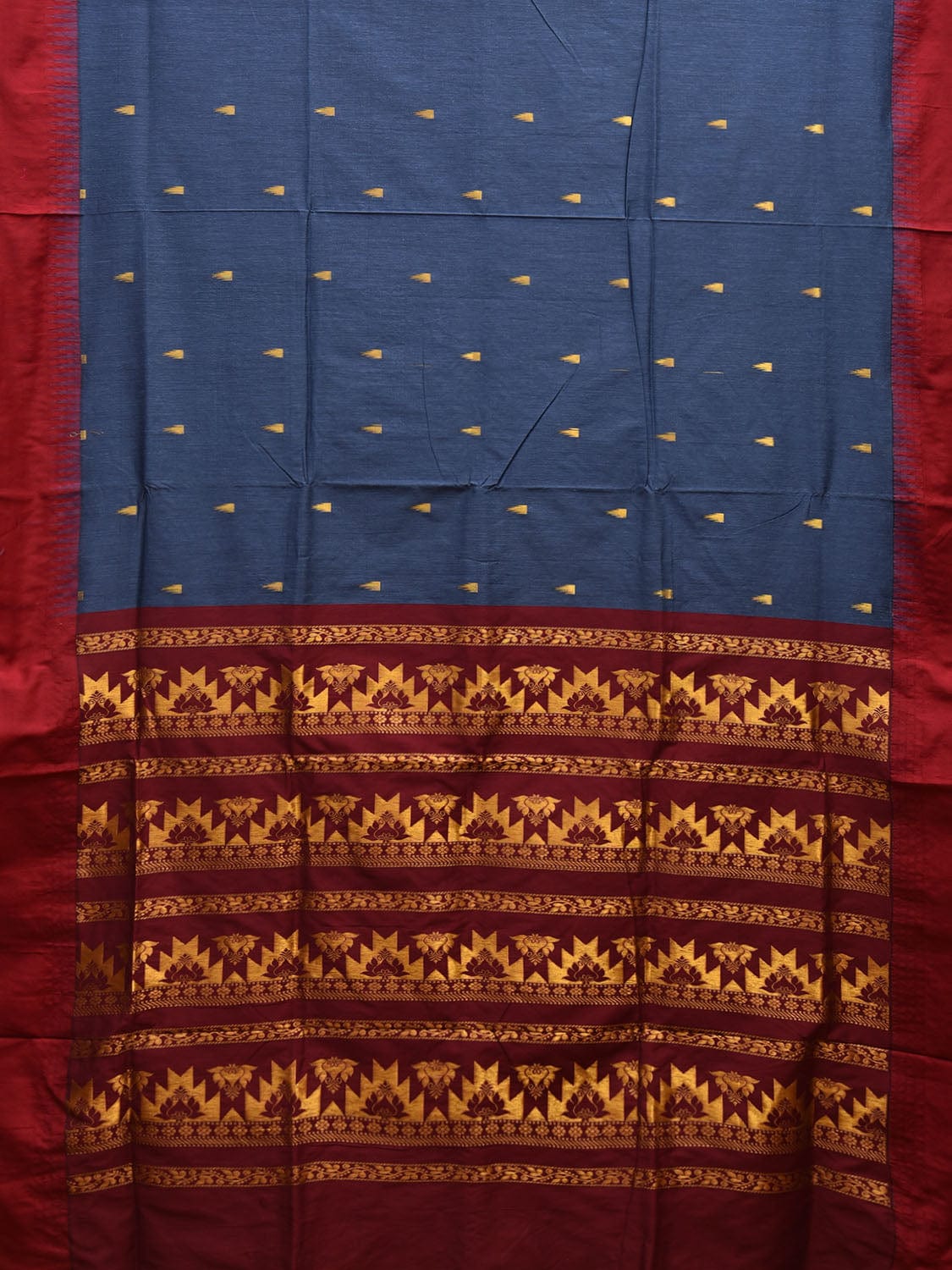 Blue and Maroon Gadwal Cotton Saree with Pallu and Border Design g0424