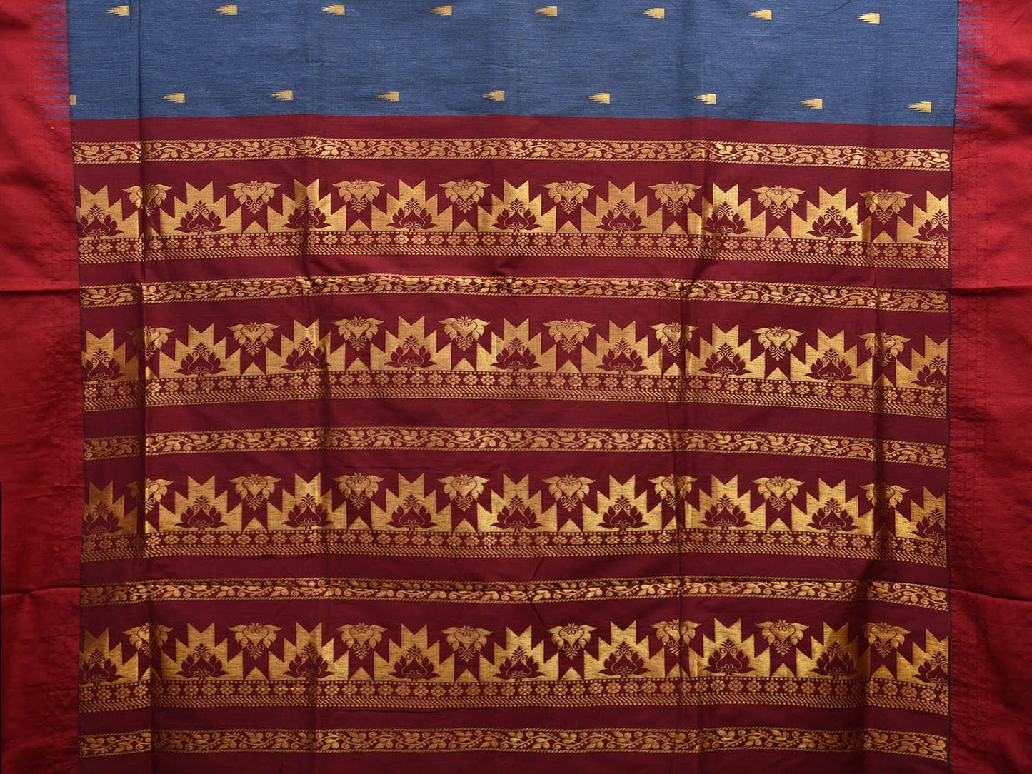 Blue and Maroon Gadwal Cotton Saree with Pallu and Border Design g0424