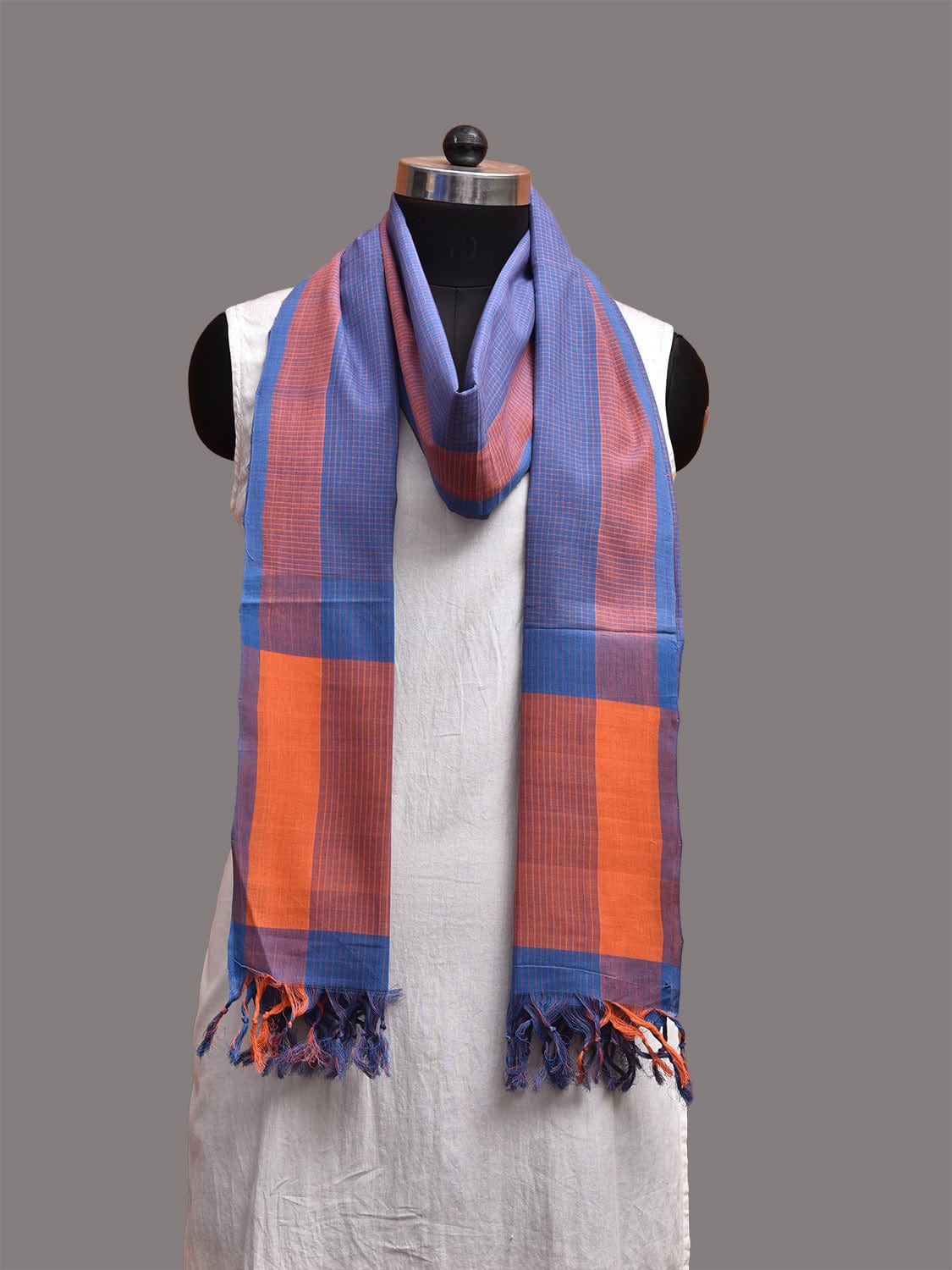 Blue and Mustard Mangalgiri Cotton Dupatta with Checks Design ds3733