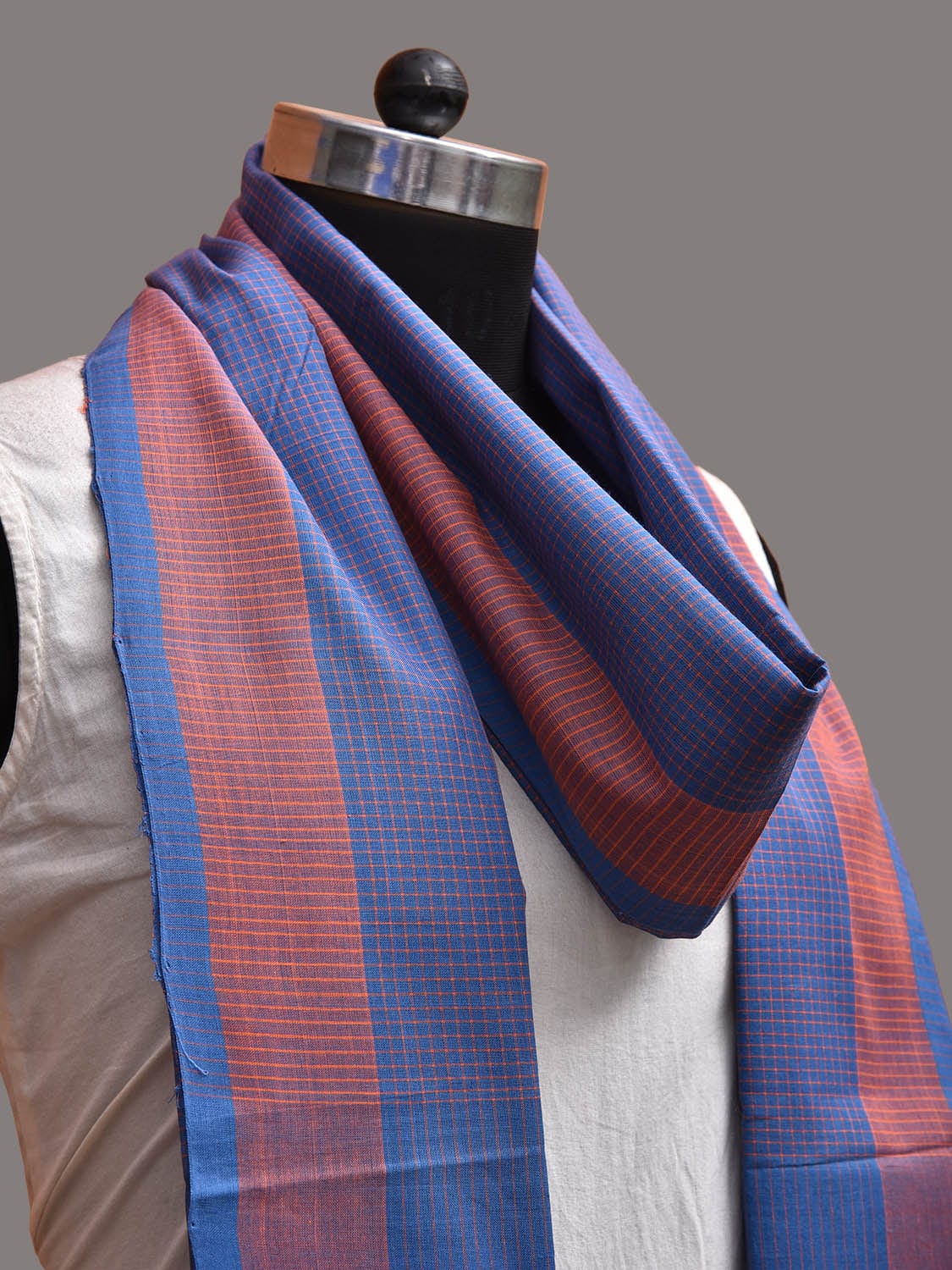 Blue and Mustard Mangalgiri Cotton Dupatta with Checks Design ds3733