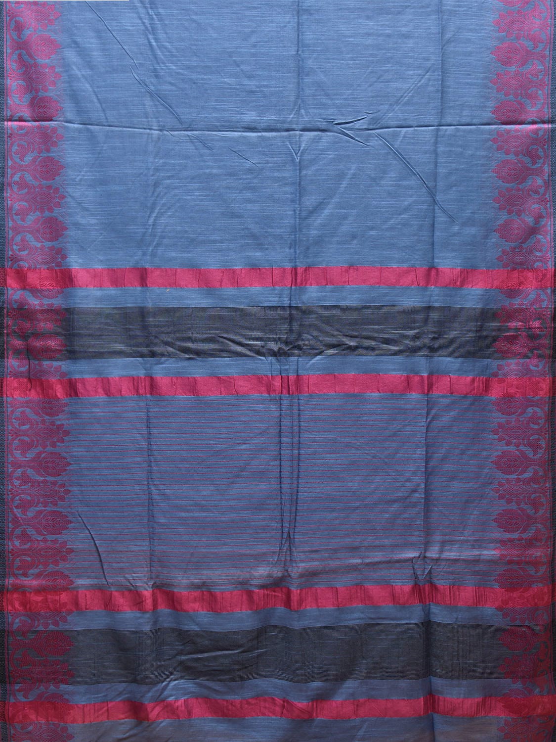 Blue and Pink Tussar Plain Saree with Border and Strips Pallu Design o0570
