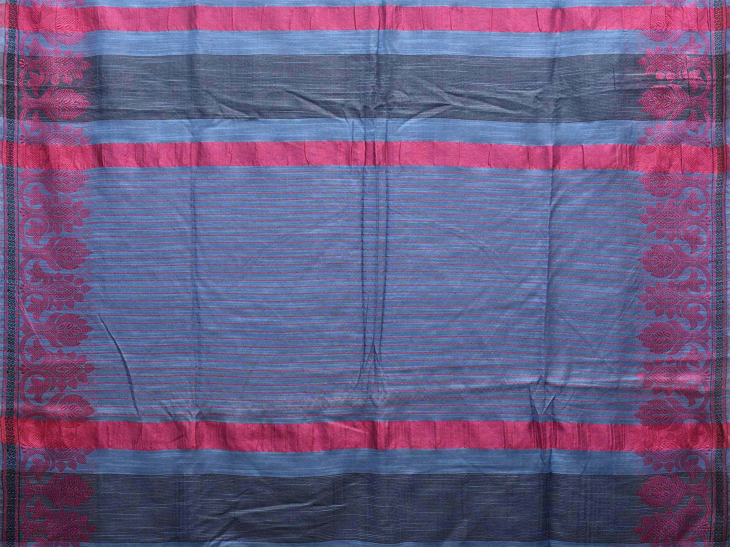 Blue and Pink Tussar Plain Saree with Border and Strips Pallu Design o0570