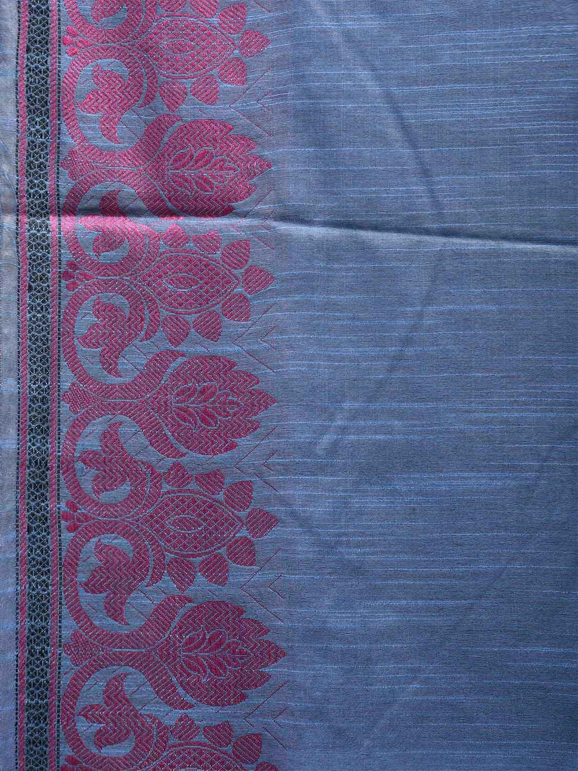 Blue and Pink Tussar Plain Saree with Border and Strips Pallu Design o0570