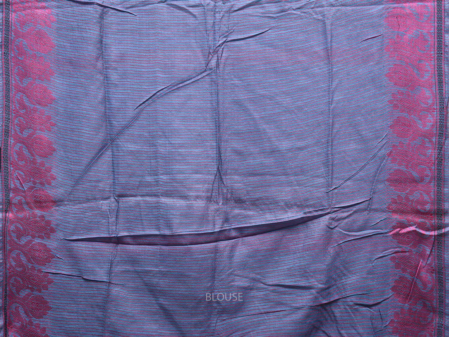 Blue and Pink Tussar Plain Saree with Border and Strips Pallu Design o0570