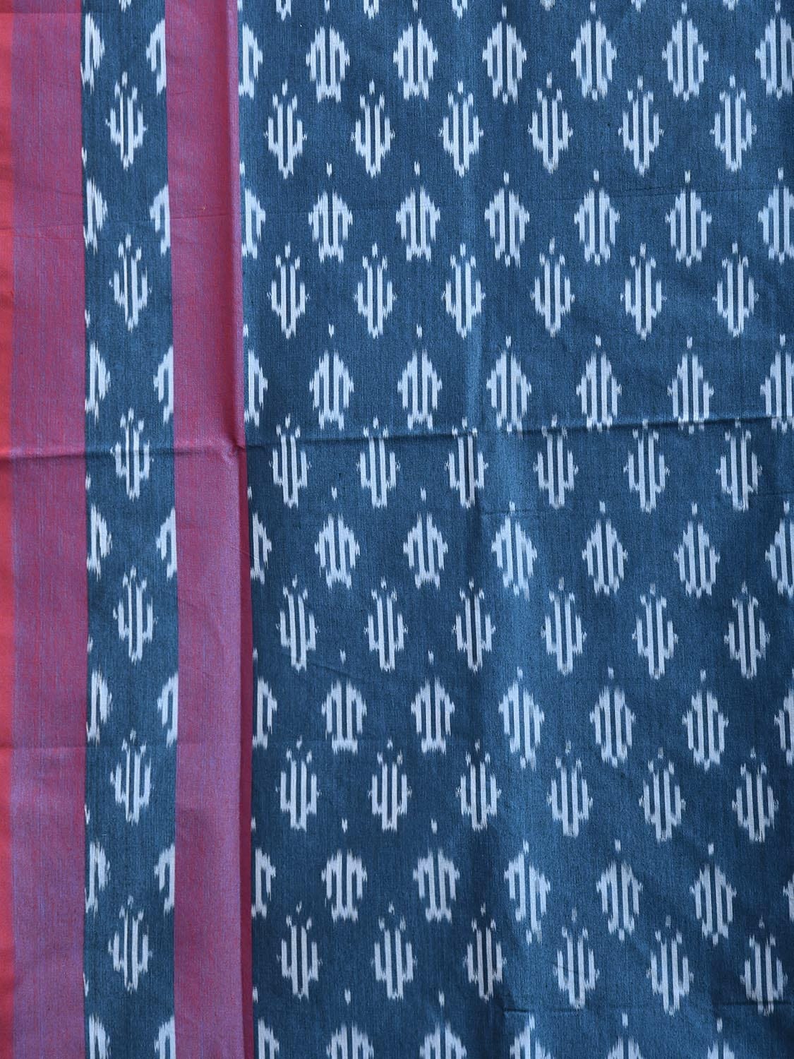 Blue and Purple Pochampally Ikat Cotton Handloom Saree with All Over Buta Design No Blouse i0980